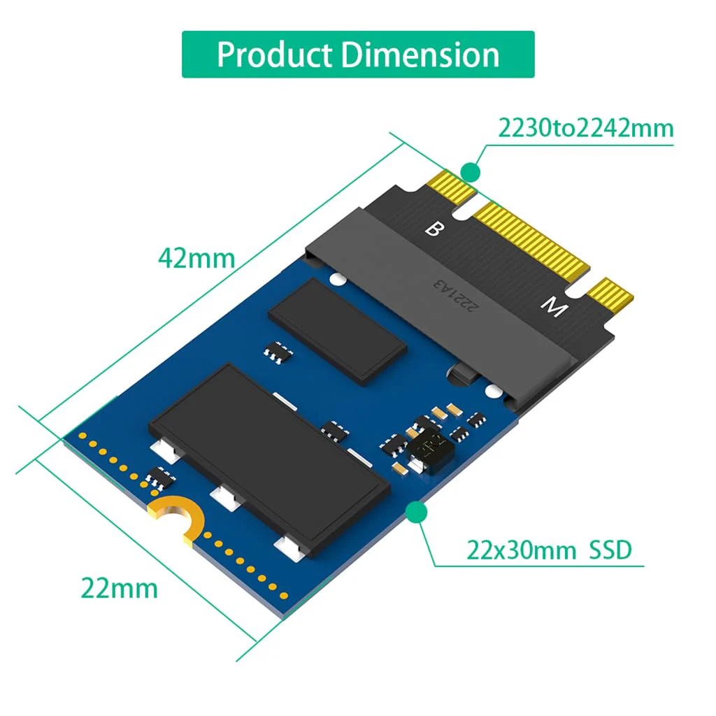 JMT M.2 NVME M-Key B+M 2230 to 2242 SATA-Bus SSD Extension Adapter Card Compatible with ThinkPad X270 X280 T470 T480 L480 T580 Serials (2230 to 2242) - Image 7