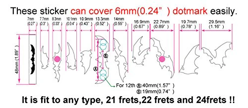 Jockomo BAT Bat/White Pearl Guitar Inlay Sticker White pearl - Image 6