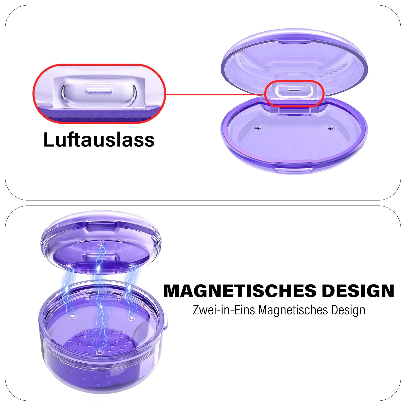 Joinice 2-in-1 Retainer Box and Soaking Box, Portable, Storage and Soaking Made of PC Material, Suitable for Retainers, Braces, Dental Splints and Prostheses, for Storage and Cleaning (Purple) Purple - Image 4