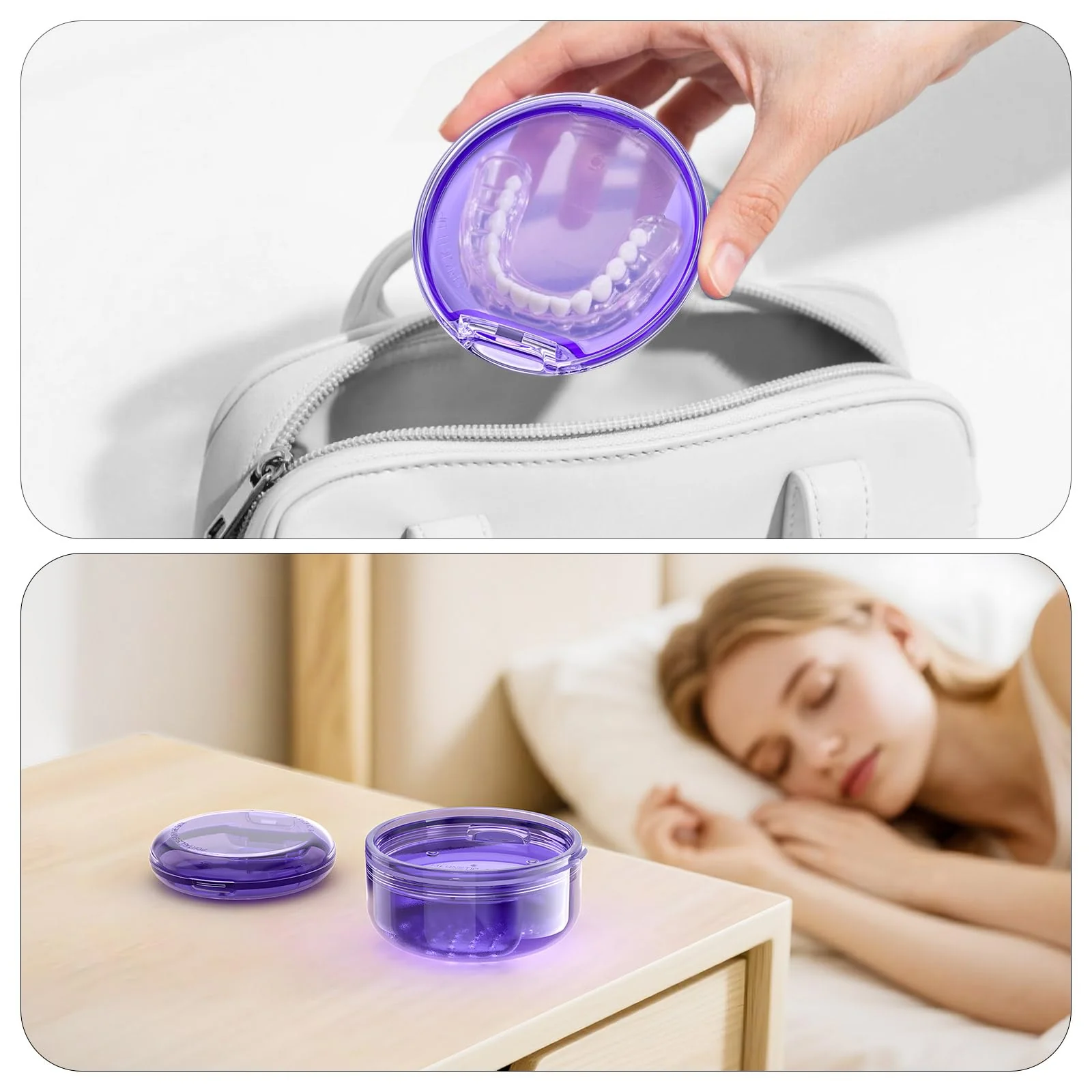 Joinice 2-in-1 Retainer Box and Soaking Box, Portable, Storage and Soaking Made of PC Material, Suitable for Retainers, Braces, Dental Splints and Prostheses, for Storage and Cleaning (Purple) Purple - Image 6