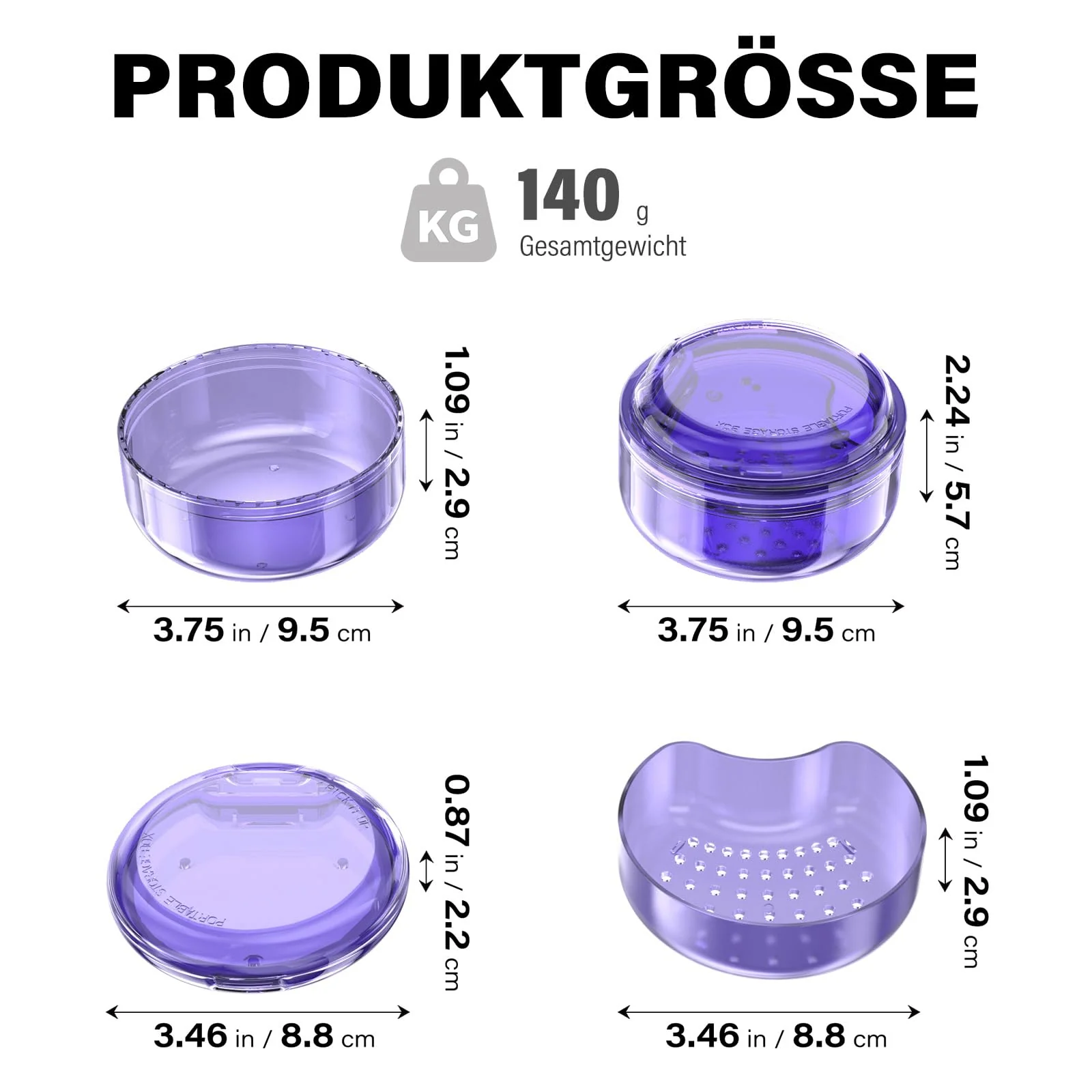 Joinice 2-in-1 Retainer Box and Soaking Box, Portable, Storage and Soaking Made of PC Material, Suitable for Retainers, Braces, Dental Splints and Prostheses, for Storage and Cleaning (Purple) Purple - Image 7