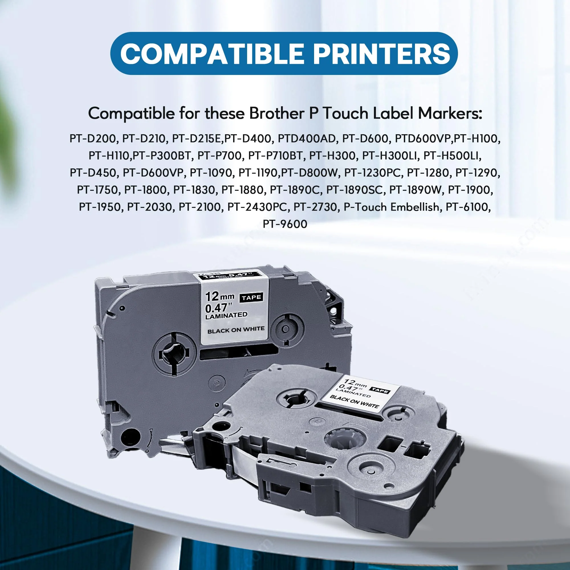 JOJOME TZE-231 Compatible Label Tape Replacement for Brother TZe-231 TZ-231 Laminated P Touch Label Maker Tape, Black on White, for PT-D200 PT-D210 PTH100 PT-D400, 0.47" x 26.2'(12mm x 8m), 5 Packs - Image 2