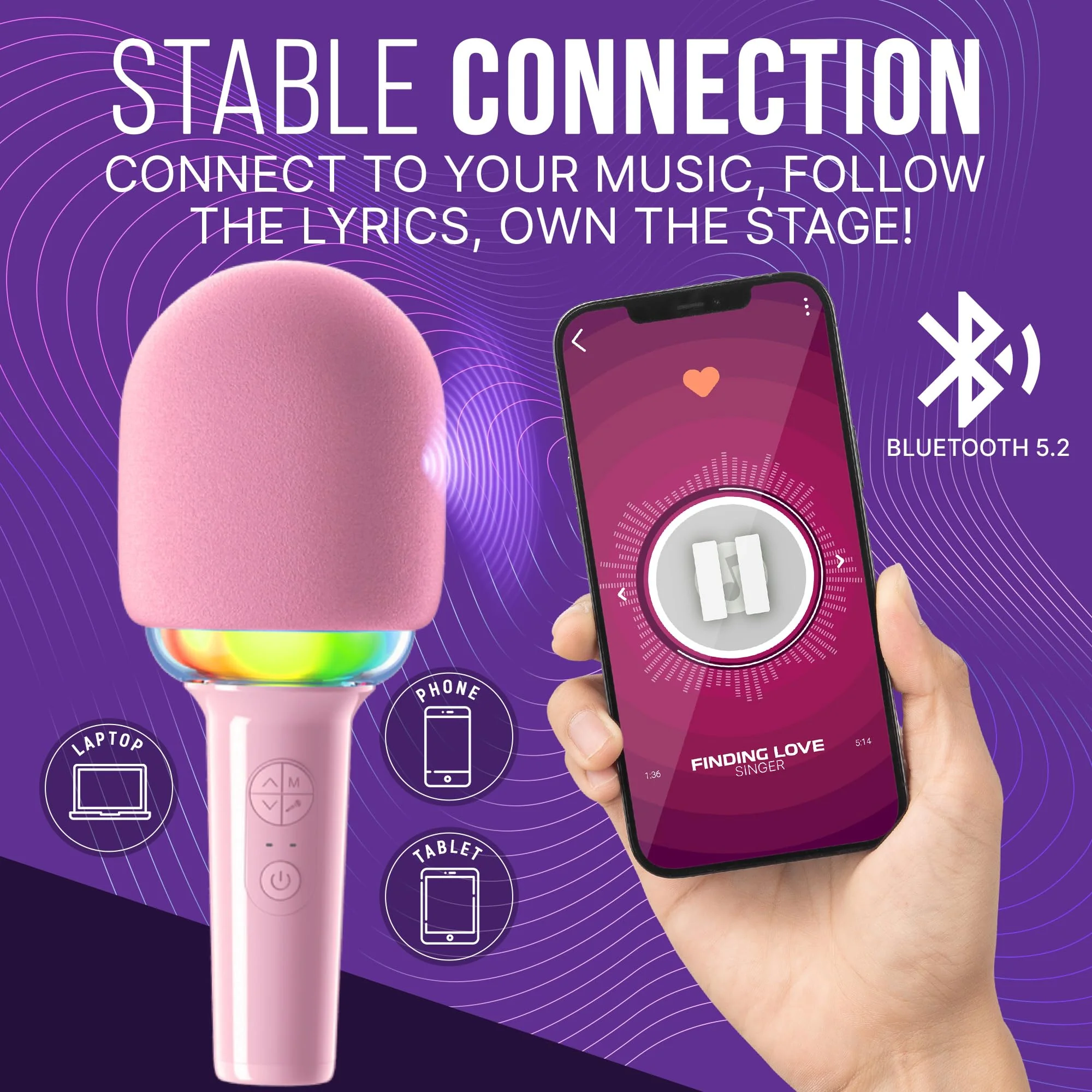 Joomie Kids Wireless Pink Karaoke Microphone - Fun Musical Toy with Pink Windscreen, Safe Design, Easy Controls, and Long Battery Life for Children's Parties, Playdates, and Imaginative Play - Image 2