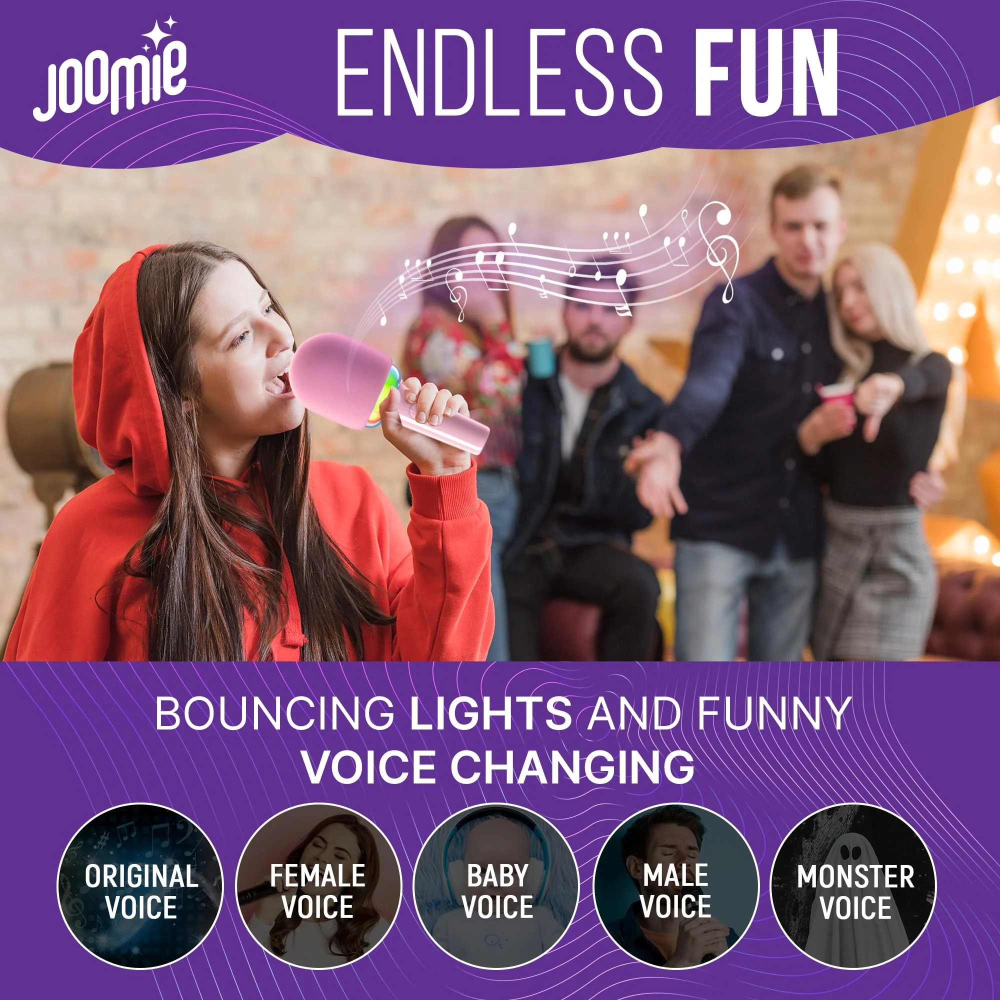 Joomie Kids Wireless Pink Karaoke Microphone - Fun Musical Toy with Pink Windscreen, Safe Design, Easy Controls, and Long Battery Life for Children's Parties, Playdates, and Imaginative Play - Image 3