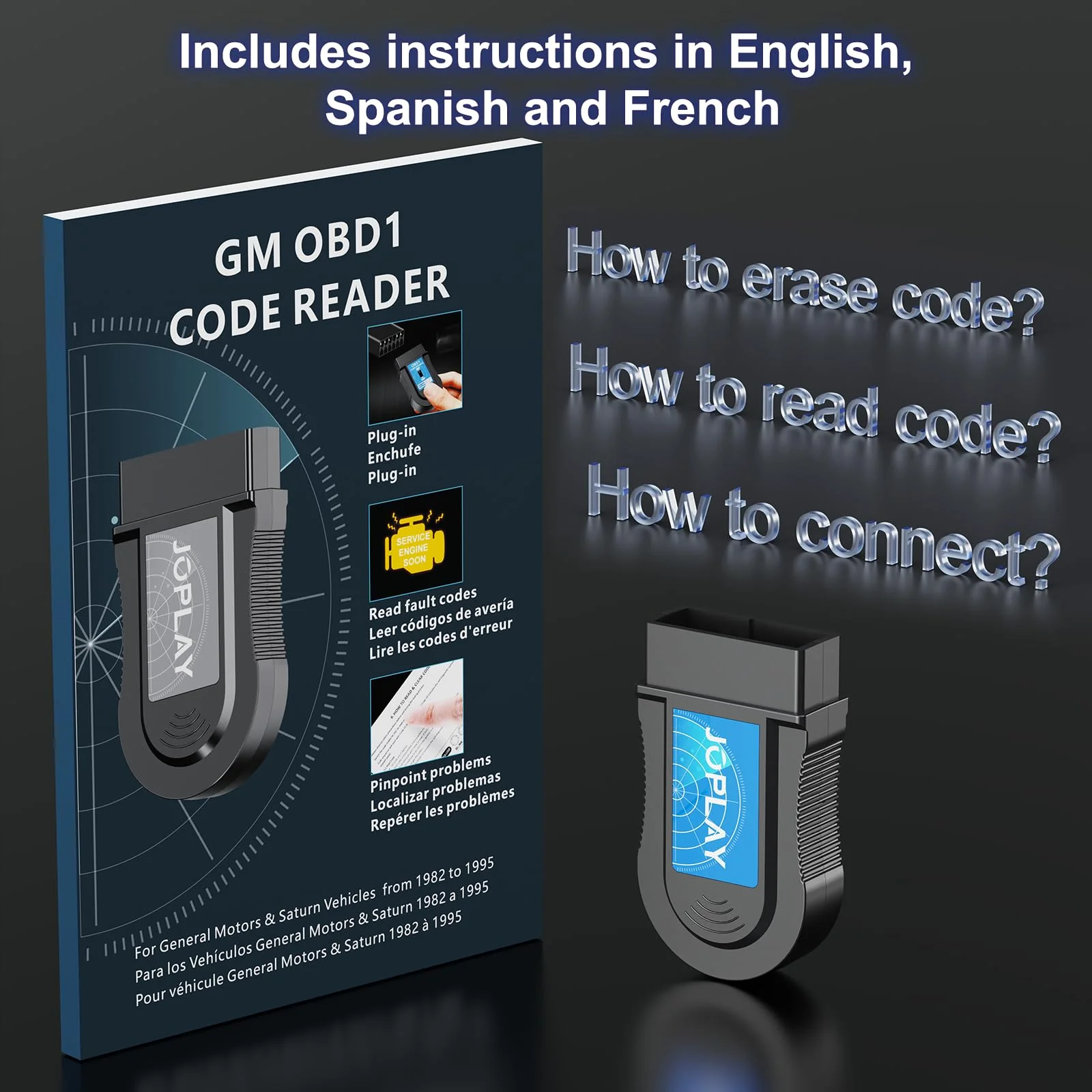 JOPLAY OBD1 Scanner and Code Reader ONLY Compatible with GM 1982-1995 Vehicles, ECM ABS Diagnostic Scan Tool with Instructions in English, Spanish, and French (Blue) Blue - Image 7