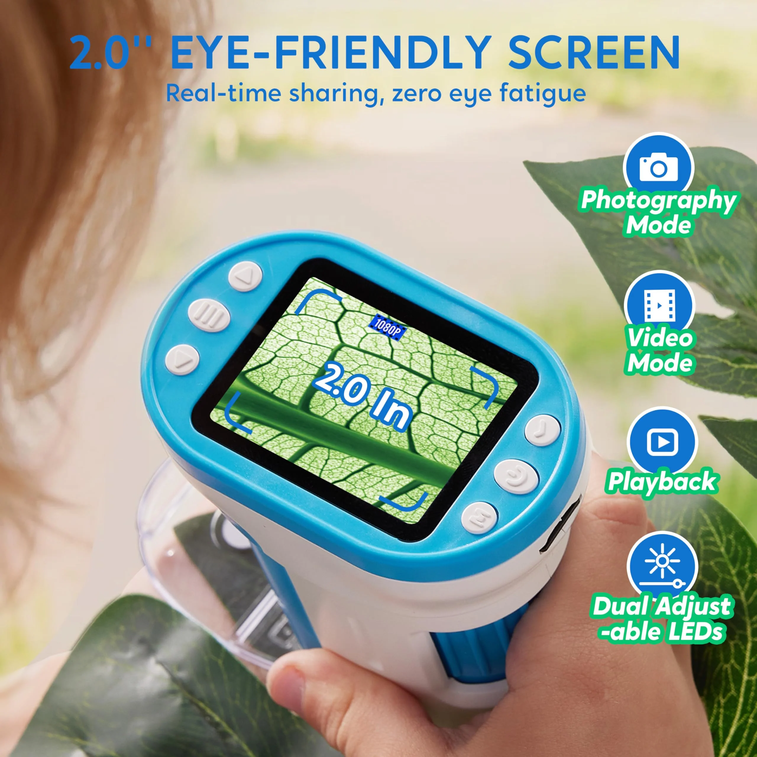 JOVA Klever Kits 2 in 1 Handheld Microscope for Kids, 1000X HD Digital Kids Microscope with 2.0'' LED Screen, Portable Pocket Handheld with Slides, 32G Card, Edu Gifts Toys for Ages 5-12 - Image 3