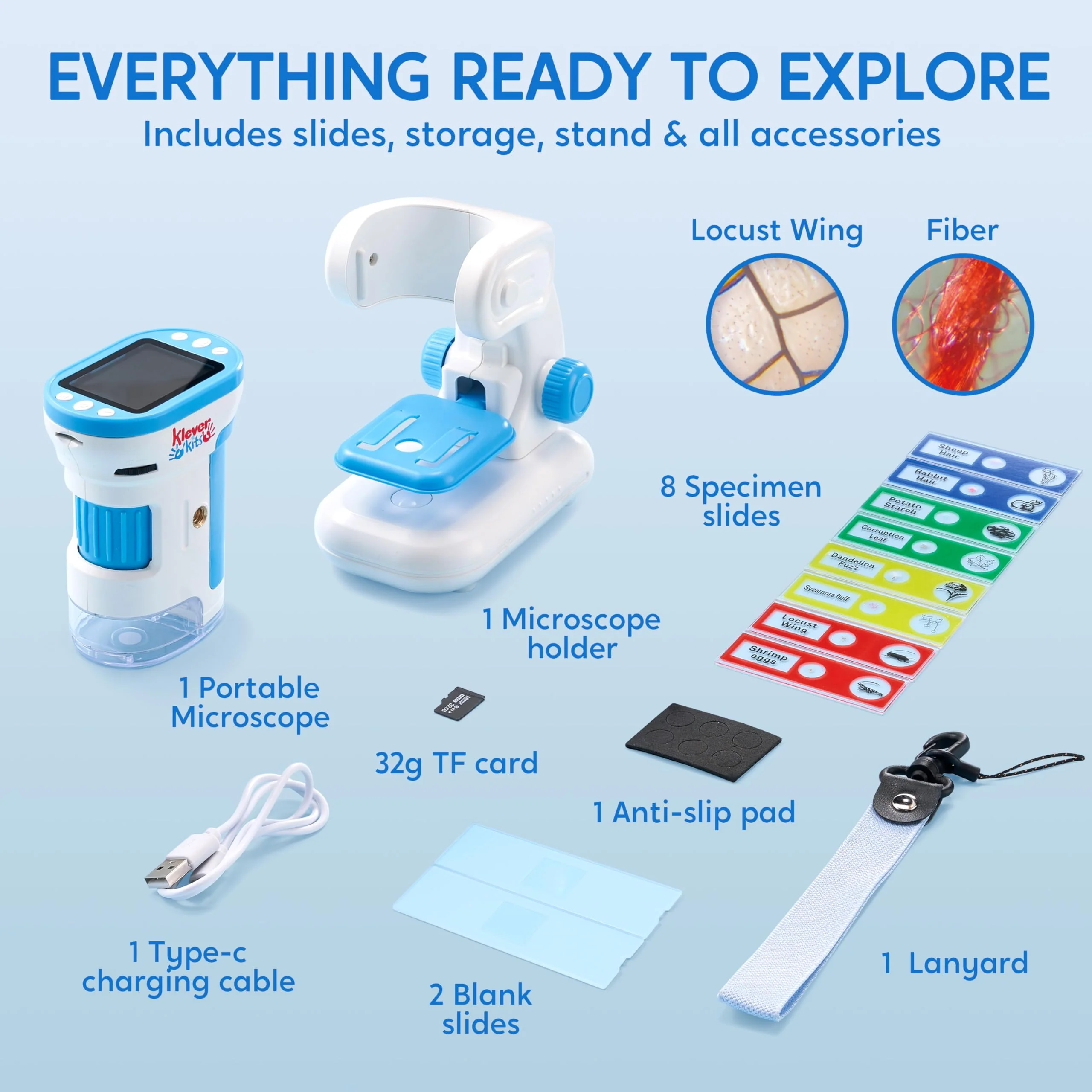 JOVA Klever Kits 2 in 1 Handheld Microscope for Kids, 1000X HD Digital Kids Microscope with 2.0'' LED Screen, Portable Pocket Handheld with Slides, 32G Card, Edu Gifts Toys for Ages 5-12 - Image 5