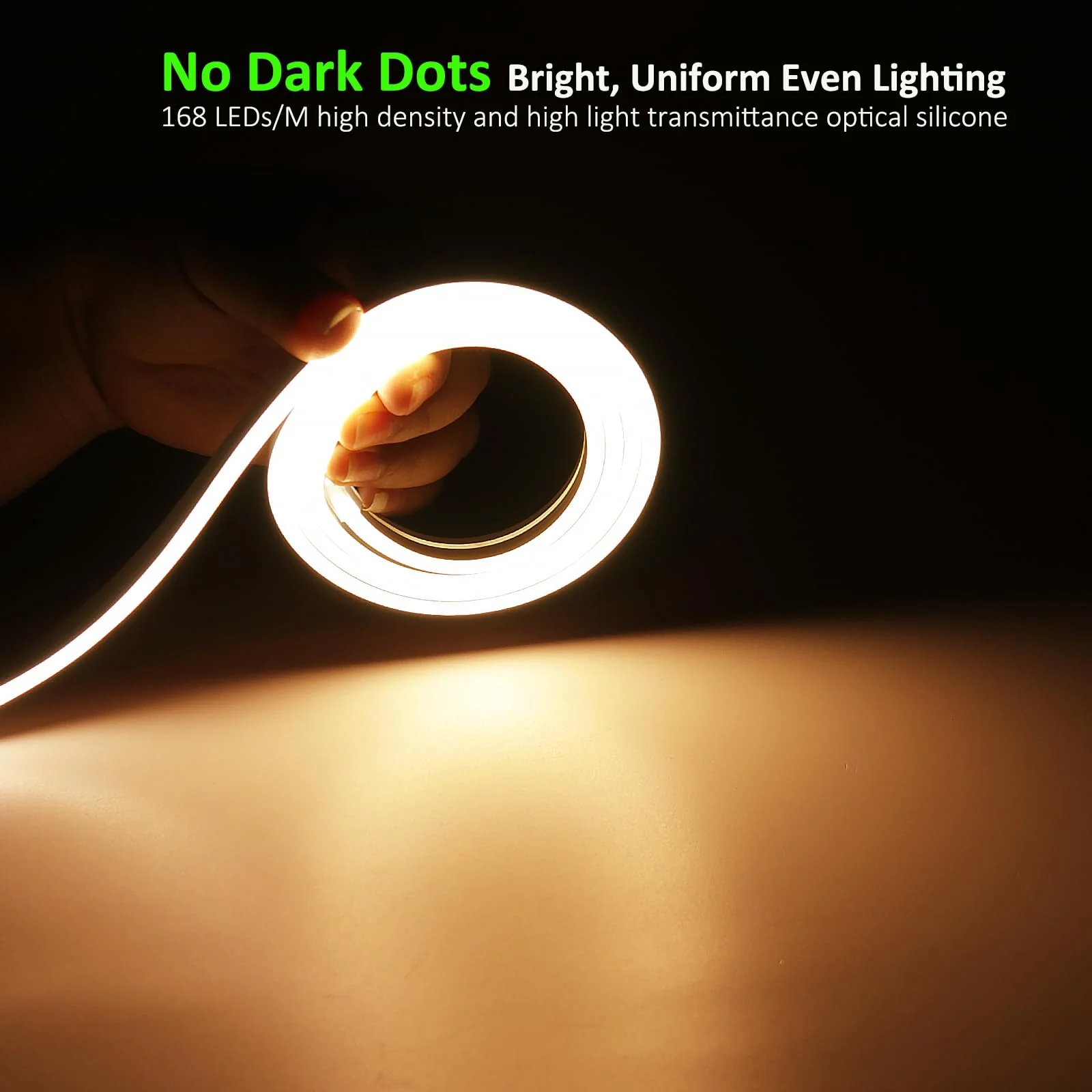 JOYLIT 4MM Wide Neon LED Strip Lights 24V Outdoor Waterproof, 16.8FT/5M 3000K Warm White 168LEDs/M Uniform Glow Neon Rope Light, Flexible Strip Lights for RV, Patio, Bathroom, DIY (No Power Supply) 4x10MM - Image 3
