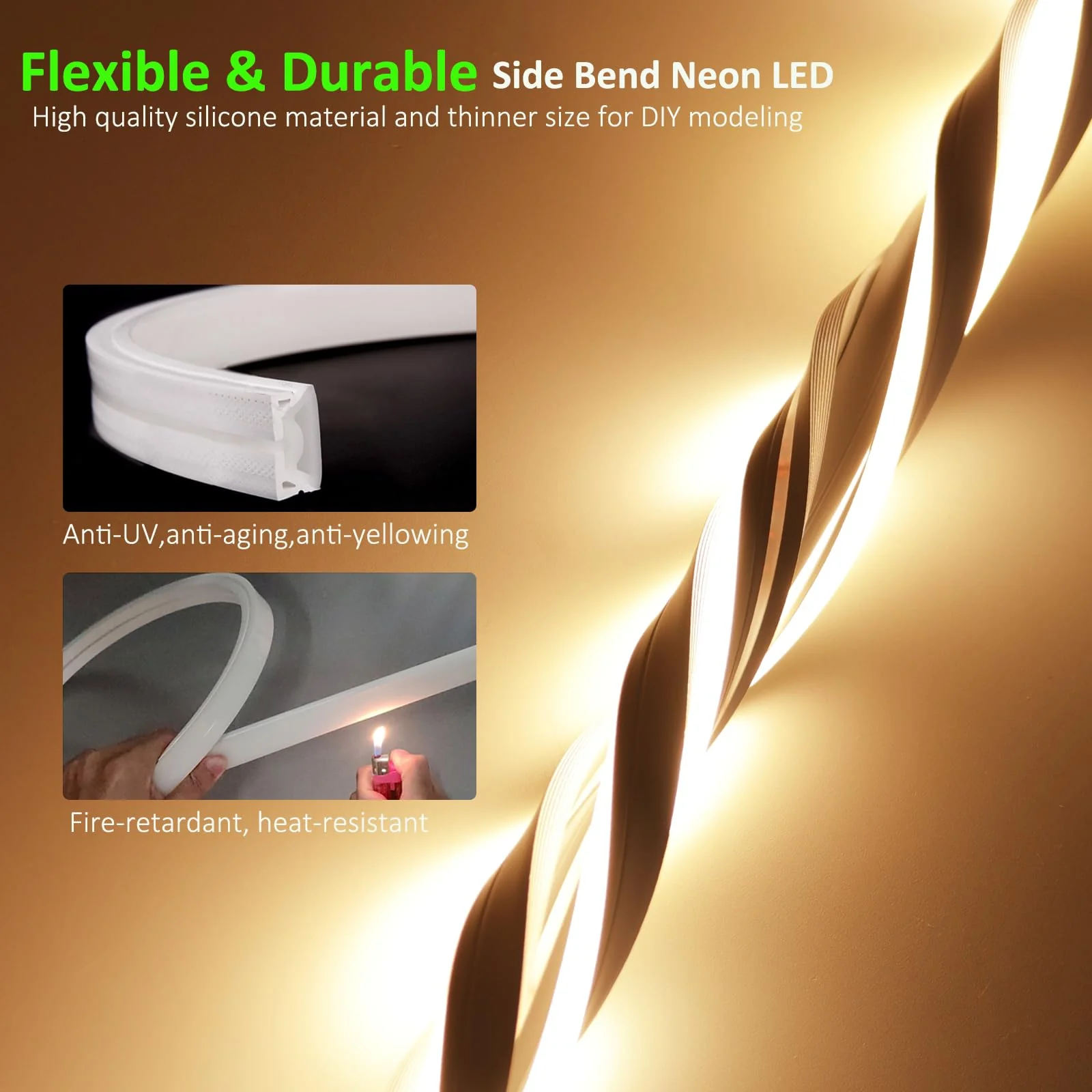 JOYLIT 4MM Wide Neon LED Strip Lights 24V Outdoor Waterproof, 16.8FT/5M 3000K Warm White 168LEDs/M Uniform Glow Neon Rope Light, Flexible Strip Lights for RV, Patio, Bathroom, DIY (No Power Supply) 4x10MM - Image 5