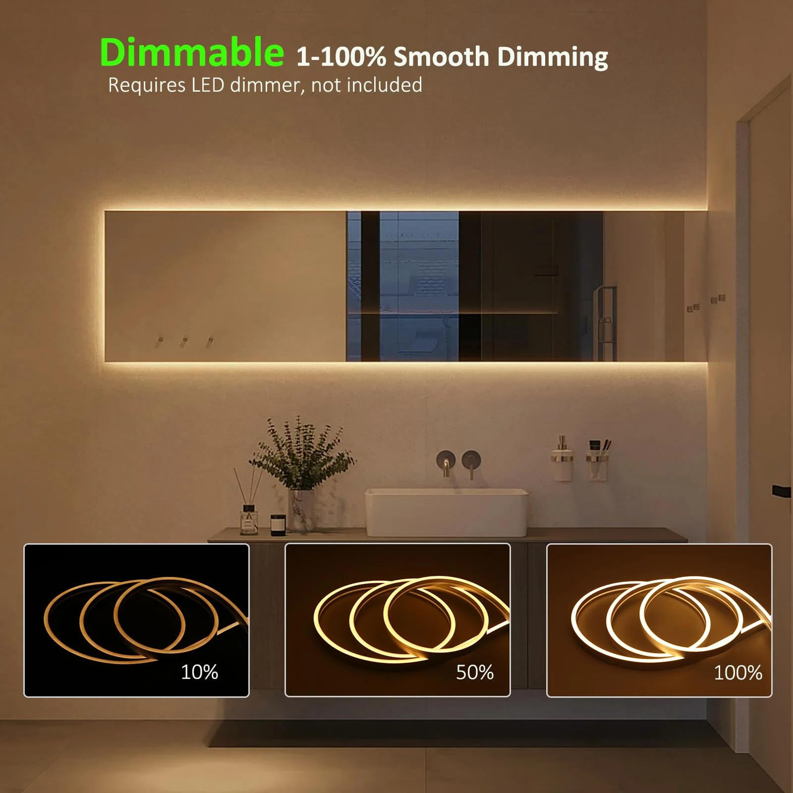 JOYLIT 4MM Wide Neon LED Strip Lights 24V Outdoor Waterproof, 16.8FT/5M 3000K Warm White 168LEDs/M Uniform Glow Neon Rope Light, Flexible Strip Lights for RV, Patio, Bathroom, DIY (No Power Supply) 4x10MM - Image 6