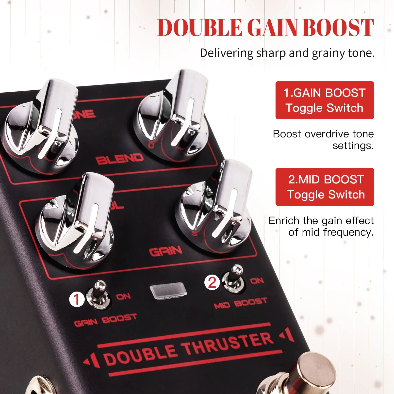 JOYO Bass Guitar Pedals High Gain Overdrive Effect Pedal with Independent Mid Frequency and Gain Boost for Bassist Electric Guitar Bass (DOUBLE THRUSTER R-28) Bass,Overdrive Brown - Image 3