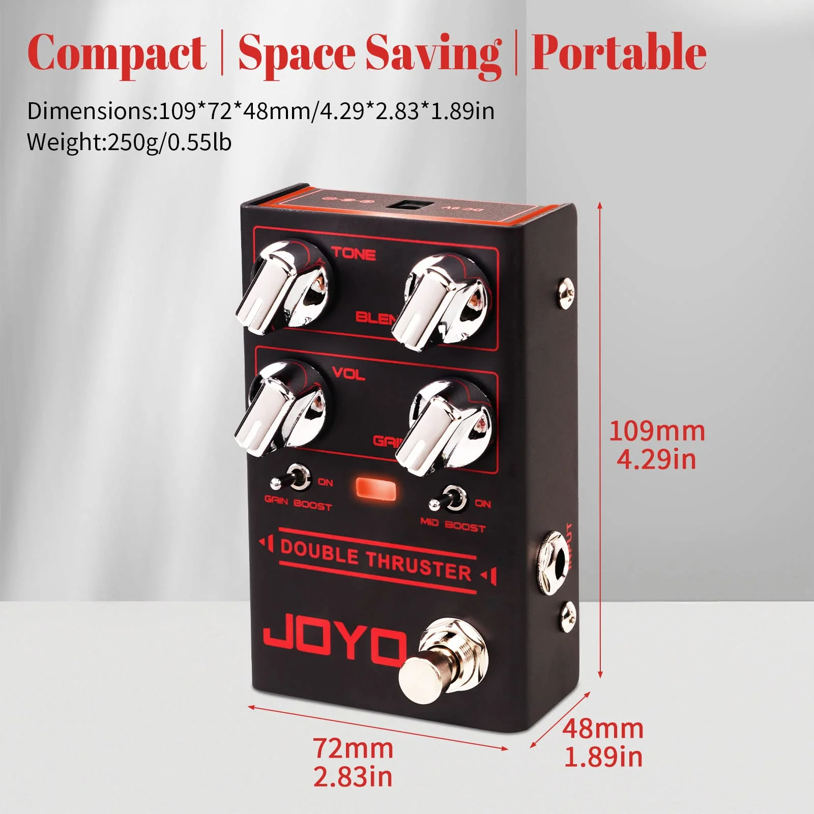 JOYO Bass Guitar Pedals High Gain Overdrive Effect Pedal with Independent Mid Frequency and Gain Boost for Bassist Electric Guitar Bass (DOUBLE THRUSTER R-28) Bass,Overdrive Brown - Image 5
