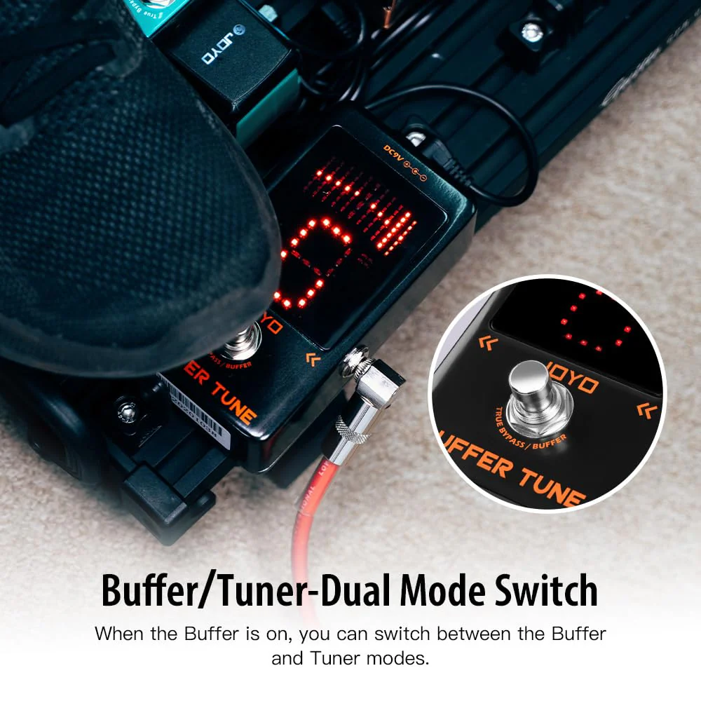 JOYO Buffer Tuner Pedal Built-in Buffer with Accurate Tuning and LED Screen for Electric Bass Guitar Effects (Buffer Tune JF-19) Buffer,Tuner Black - Image 2