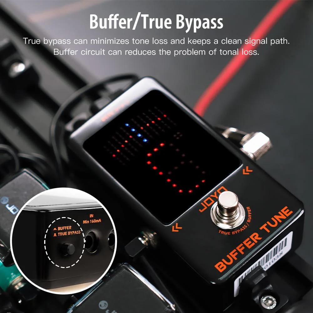 JOYO Buffer Tuner Pedal Built-in Buffer with Accurate Tuning and LED Screen for Electric Bass Guitar Effects (Buffer Tune JF-19) Buffer,Tuner Black - Image 3