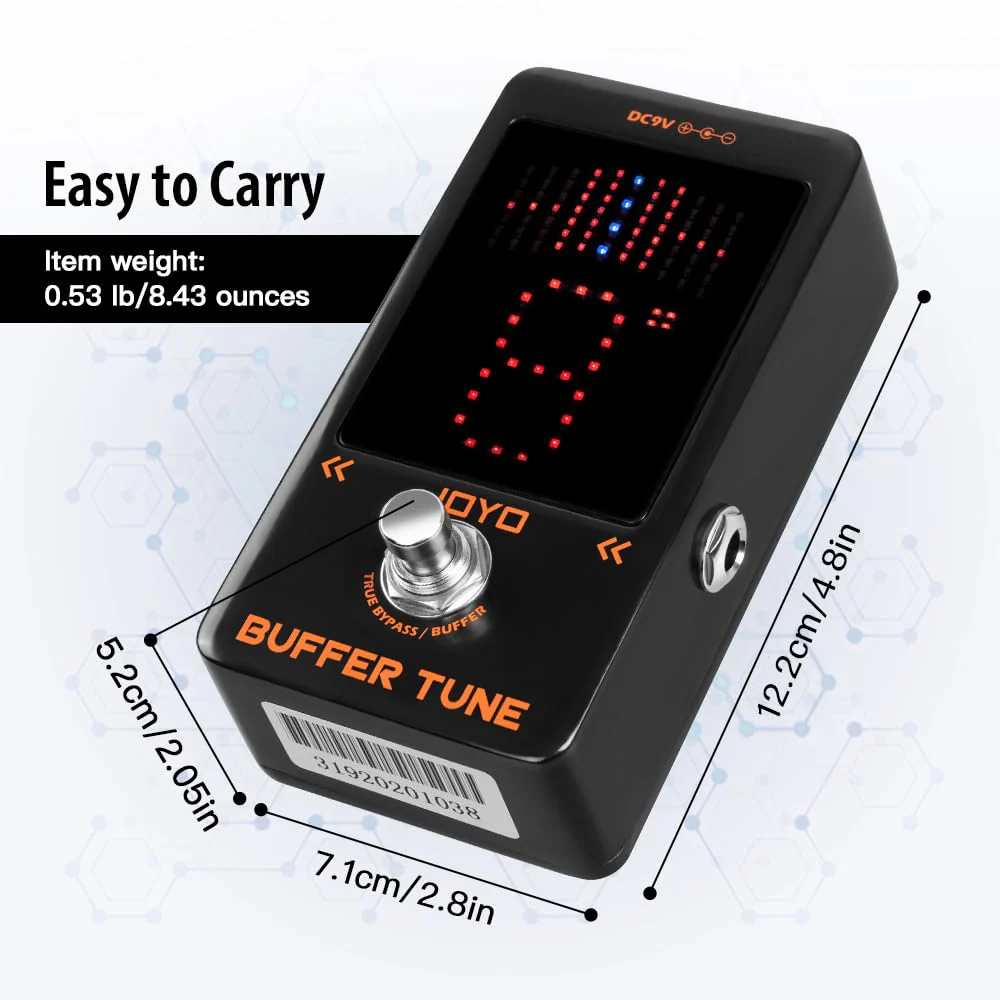 JOYO Buffer Tuner Pedal Built-in Buffer with Accurate Tuning and LED Screen for Electric Bass Guitar Effects (Buffer Tune JF-19) Buffer,Tuner Black - Image 6