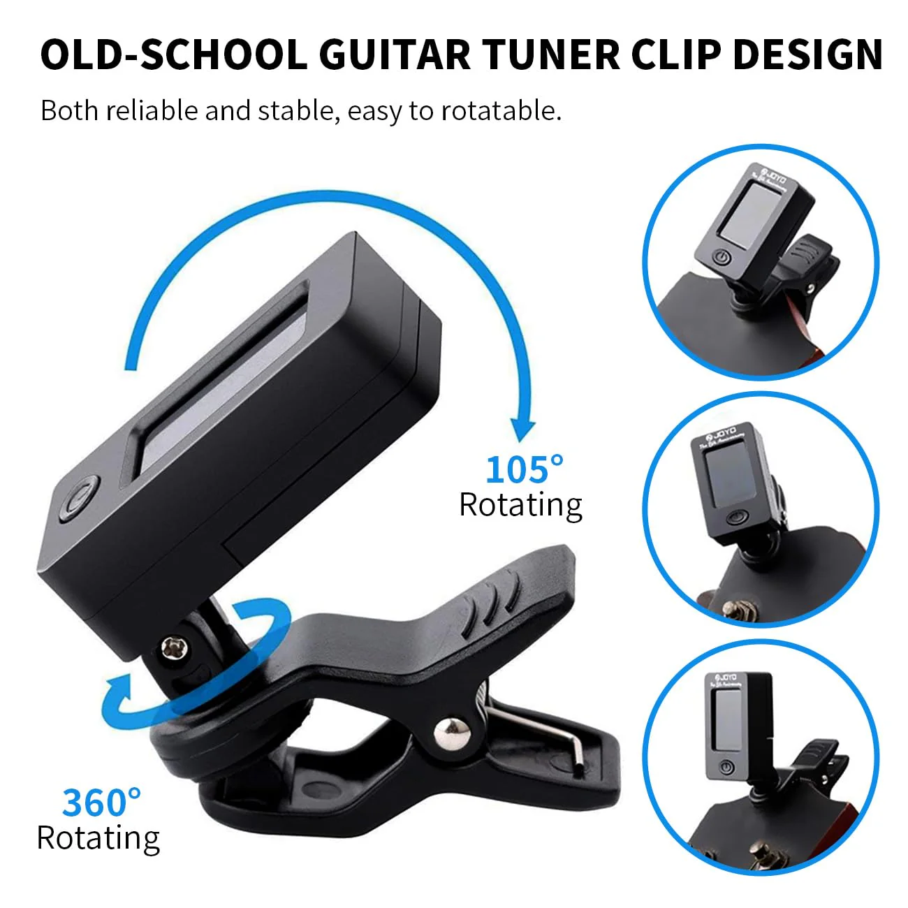 JOYO Clip on Guitar Tuner for Ukulele, Violin, Mandolin, Guitar, Bass, Digital Electronic Chromatic Tuner (JT-01, Black, 4PCS) 4 - Image 2
