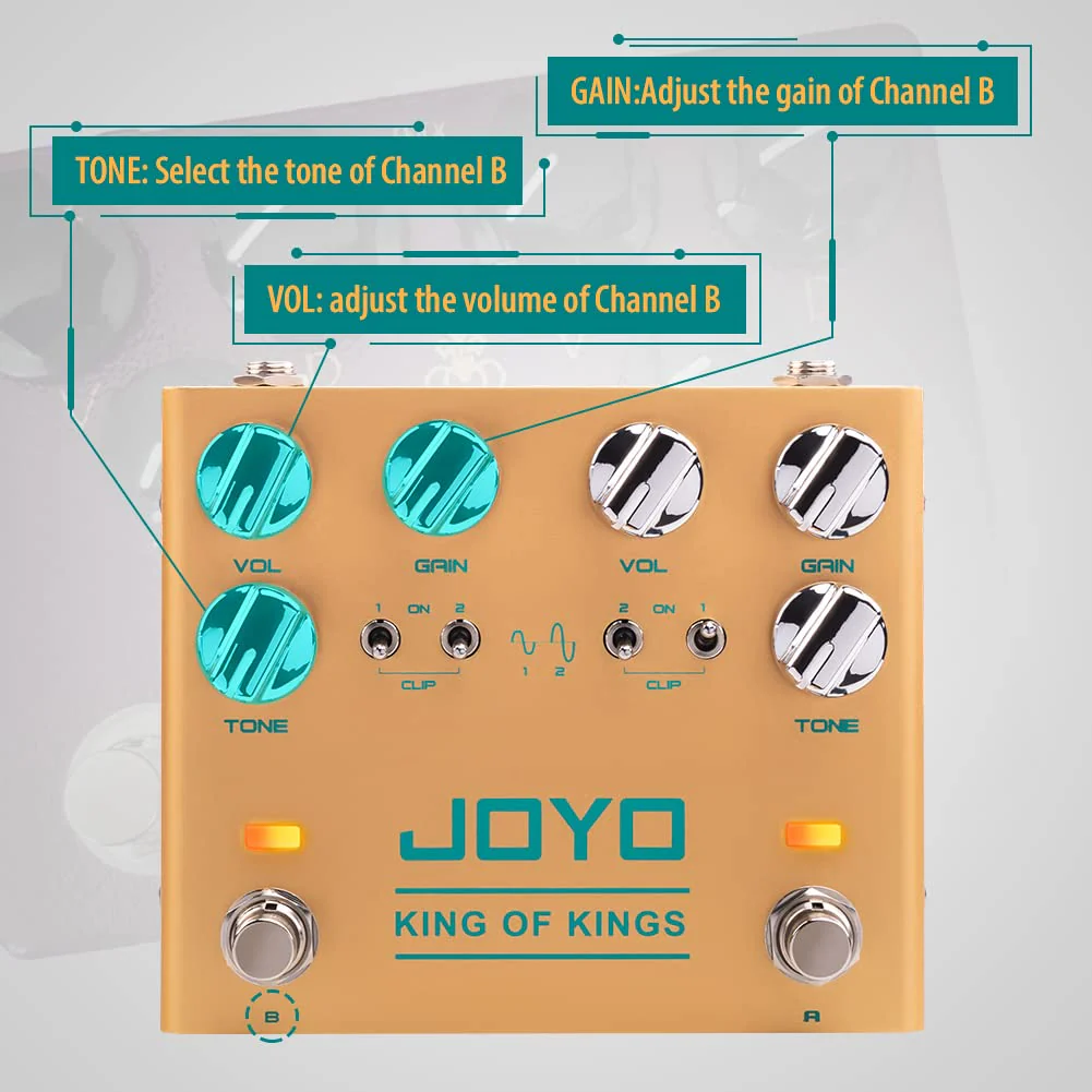 JOYO Dual Crunch Pure Analog Circuit Overdrive Effect Pedal with Independent Clipping for Electric Guitar - True Bypass (King of Kings R-20) Overdrive,Crunch,Analog Gold - Image 3