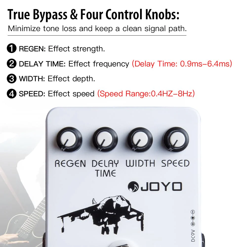 JOYO Flanger Effect Pedal Achieve Metallic Flanger Sounds & Rapid Tremulous Vibrato for Electric Guitar Effect - True Bypass (JF-07) White - Image 4