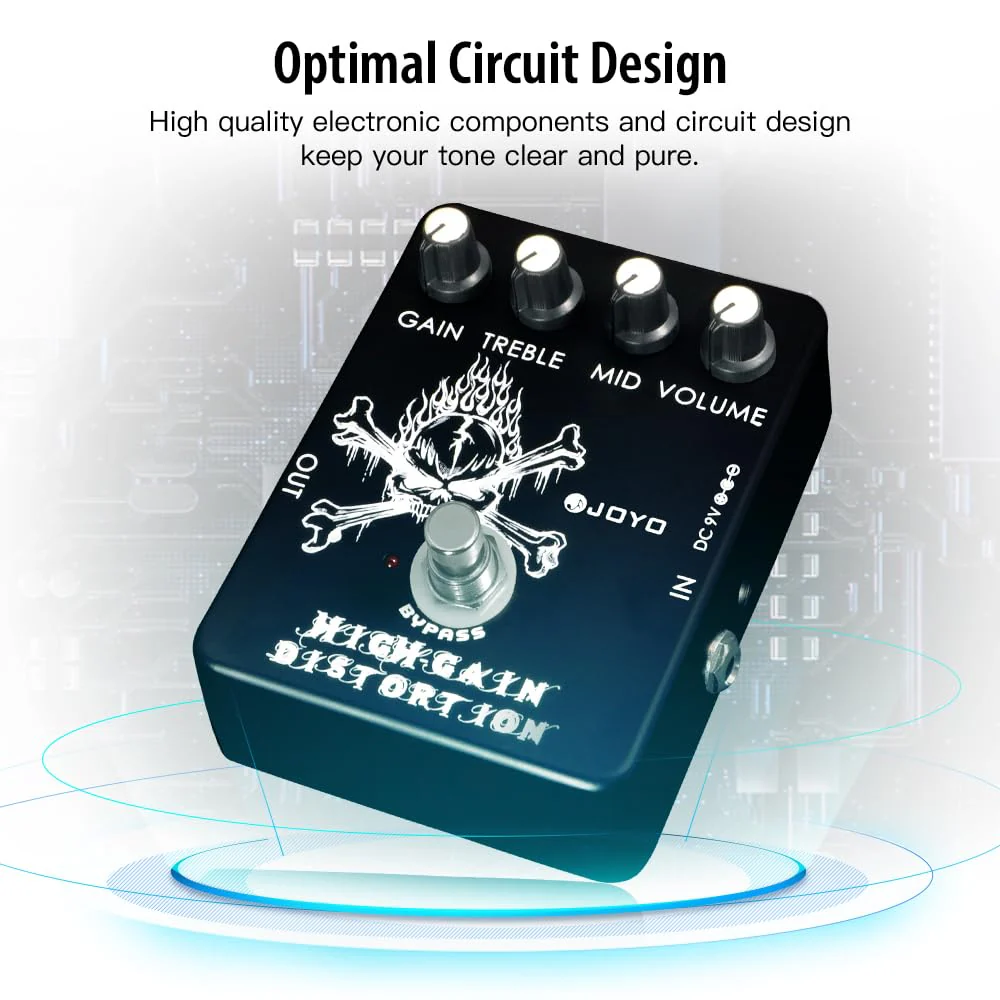 JOYO High Gain Distortion Pedal from AC/DC Crunch to Heavy Metal with Full Range EQ for Electric Guitar Effect - Bypass (JF-04) Black - Image 3
