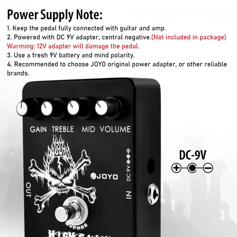 JOYO High Gain Distortion Pedal from AC/DC Crunch to Heavy Metal with Full Range EQ for Electric Guitar Effect - Bypass (JF-04) Black - Image 5
