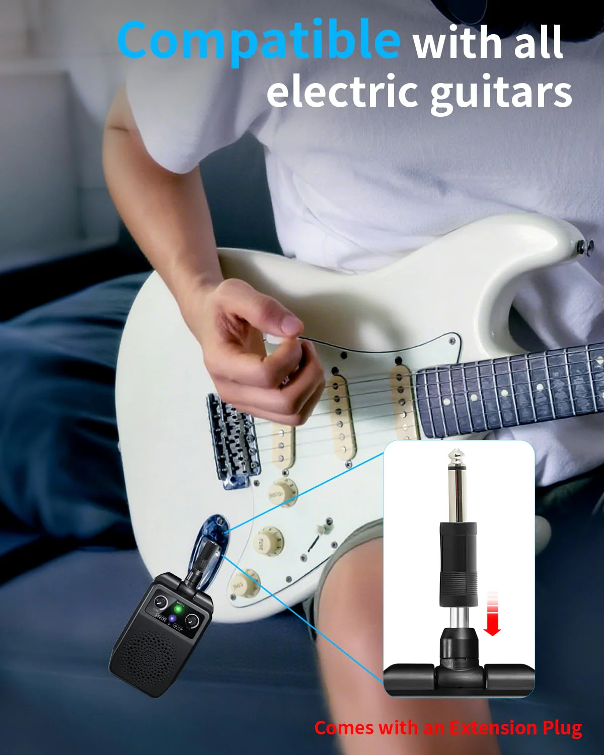 JOYO Mini Guitar Amp 5W Portable - Rechargeable Bluetooth Combo Amplifier with Built-in Effects (Clean, Overdrive, Distortion, Reverb) Compact Practice Amp for Electric Guitar Plug in, Black (JA-05G) - Image 3