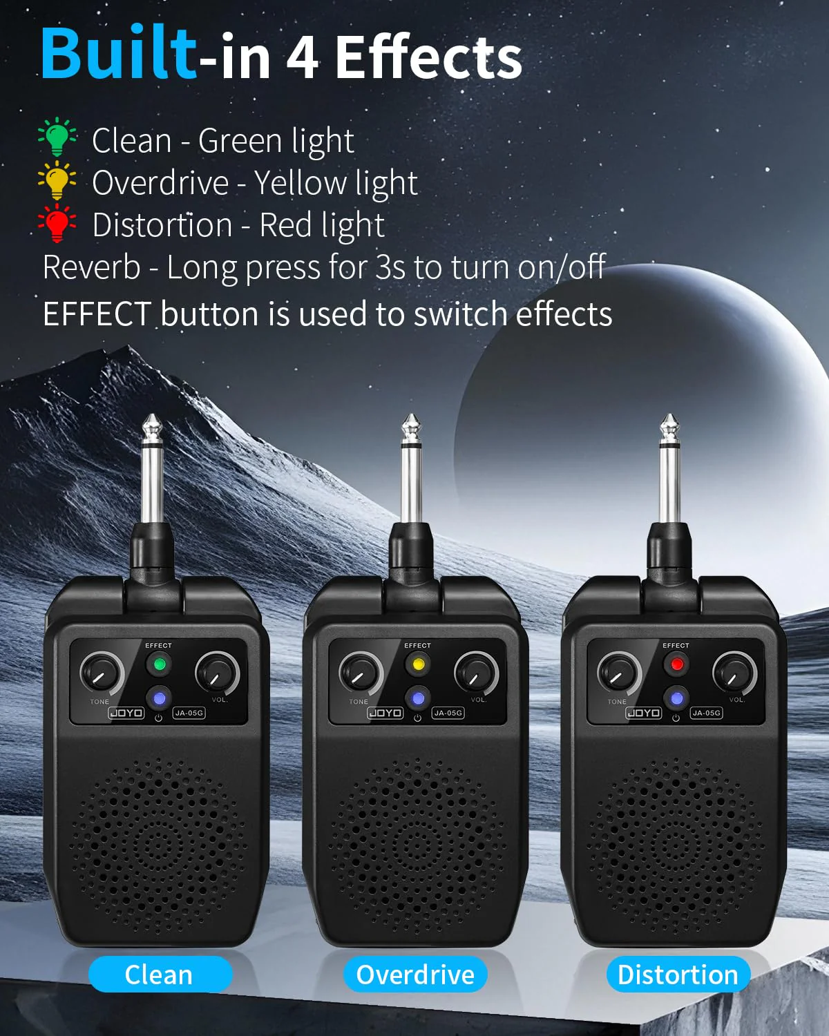 JOYO Mini Guitar Amp 5W Portable - Rechargeable Bluetooth Combo Amplifier with Built-in Effects (Clean, Overdrive, Distortion, Reverb) Compact Practice Amp for Electric Guitar Plug in, Black (JA-05G) - Image 4