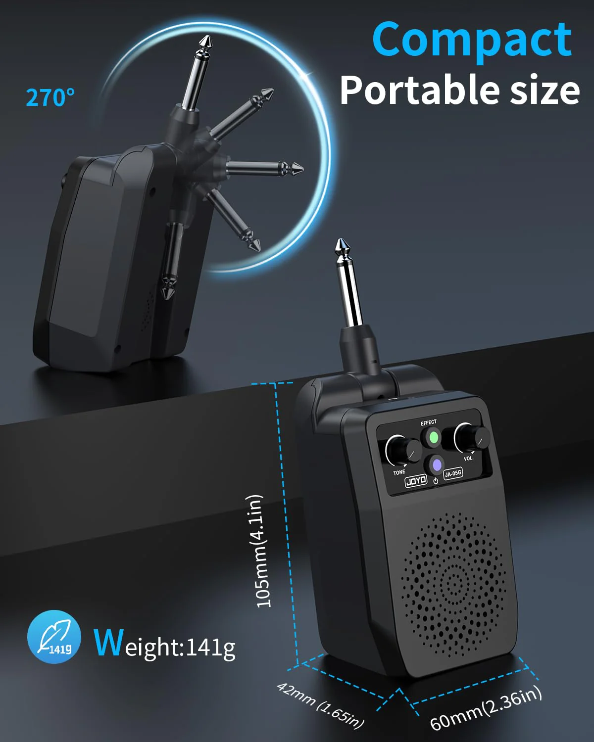 JOYO Mini Guitar Amp 5W Portable - Rechargeable Bluetooth Combo Amplifier with Built-in Effects (Clean, Overdrive, Distortion, Reverb) Compact Practice Amp for Electric Guitar Plug in, Black (JA-05G) - Image 7
