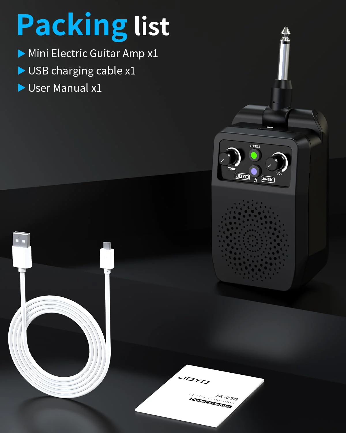 JOYO Mini Guitar Amp 5W Portable - Rechargeable Bluetooth Combo Amplifier with Built-in Effects (Clean, Overdrive, Distortion, Reverb) Compact Practice Amp for Electric Guitar Plug in, Black (JA-05G) - Image 8