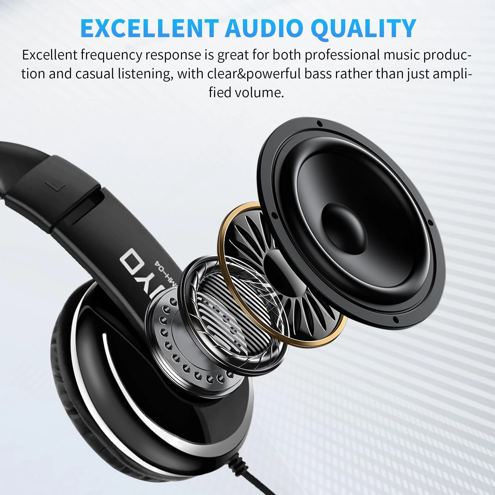 JOYO Over Ear Headphones Wired Studio Headphones with 1/4 to 3.5mm Jack for Guitar Amplifier Keyboard Recording Podcast DJ Laptop Computer (JMH-04) - Image 4