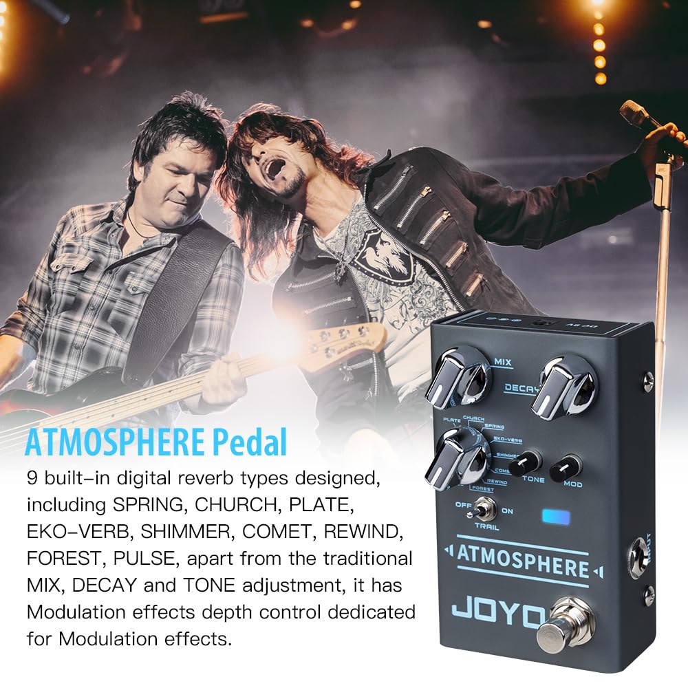 JOYO Reverb Pedal 9 Digital Reverb Types with Modulation and Trail Function for Electric Guitar Effect (Atmosphere R-14) Reverb,Modulation Blue Gray - Image 2