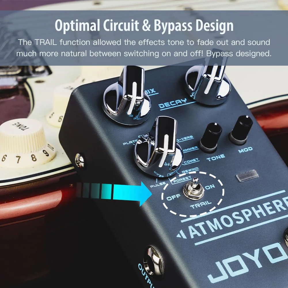 JOYO Reverb Pedal 9 Digital Reverb Types with Modulation and Trail Function for Electric Guitar Effect (Atmosphere R-14) Reverb,Modulation Blue Gray - Image 3