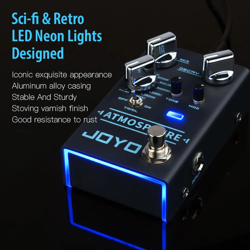 JOYO Reverb Pedal 9 Digital Reverb Types with Modulation and Trail Function for Electric Guitar Effect (Atmosphere R-14) Reverb,Modulation Blue Gray - Image 6