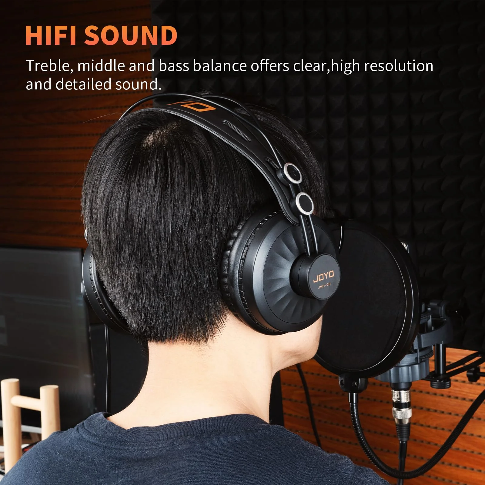 JOYO Studio Headphones Monitor Headphone for Recording Over Ear Noise Canceling for Guitar Cellphone Mixer Amplifier Podcast DJ and Keyboard Piano (JMH-02) Over-Ear Monitor Gray - Image 3