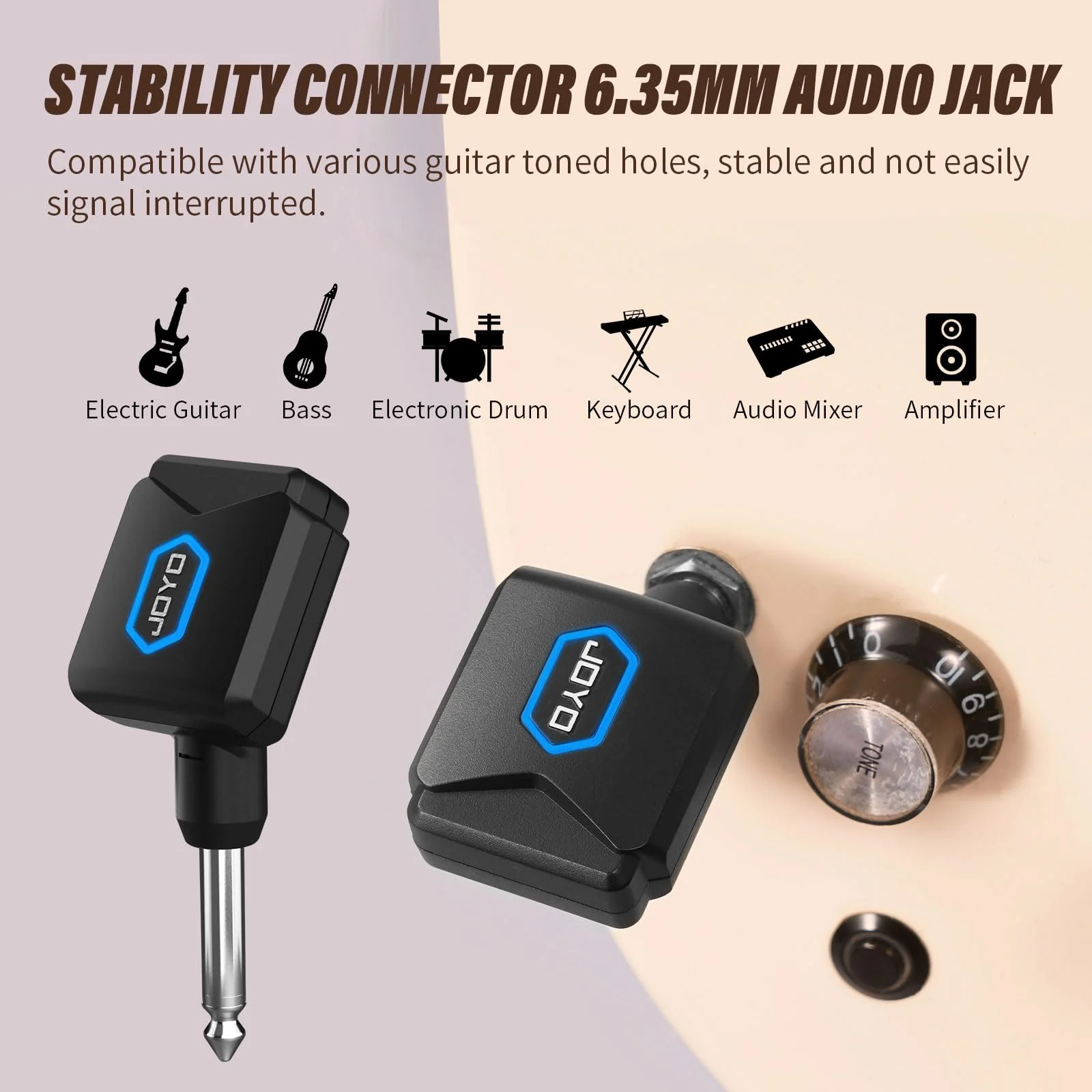 JOYO Wireless Guitar System 5.8GHz Wireless Guitar Transmitter Receiver with Charging Box 4 Signal Channel for Guitar Bass Electric Instruments (JW-06) 5.8Ghz with Charging - Image 3