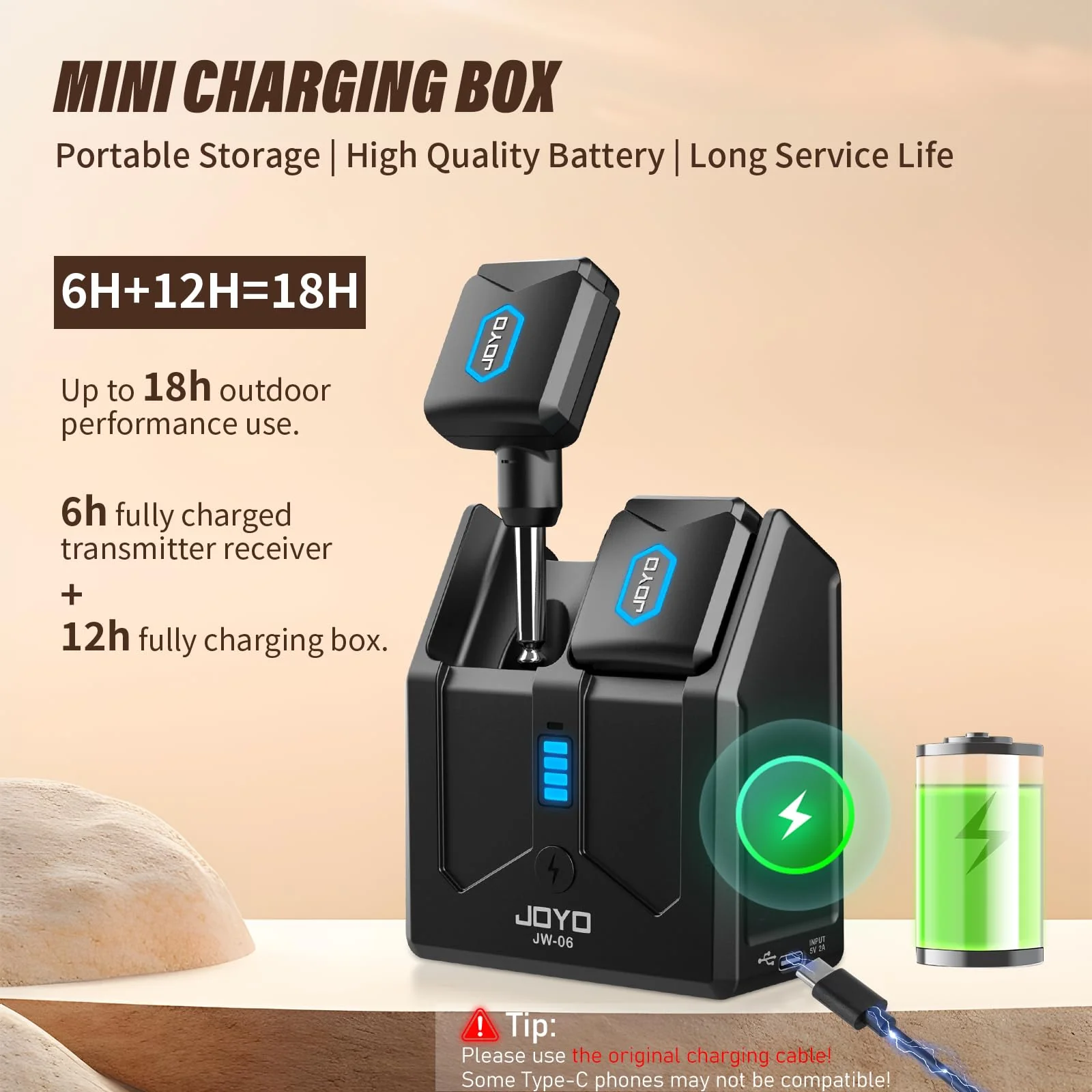 JOYO Wireless Guitar System 5.8GHz Wireless Guitar Transmitter Receiver with Charging Box 4 Signal Channel for Guitar Bass Electric Instruments (JW-06) 5.8Ghz with Charging - Image 4