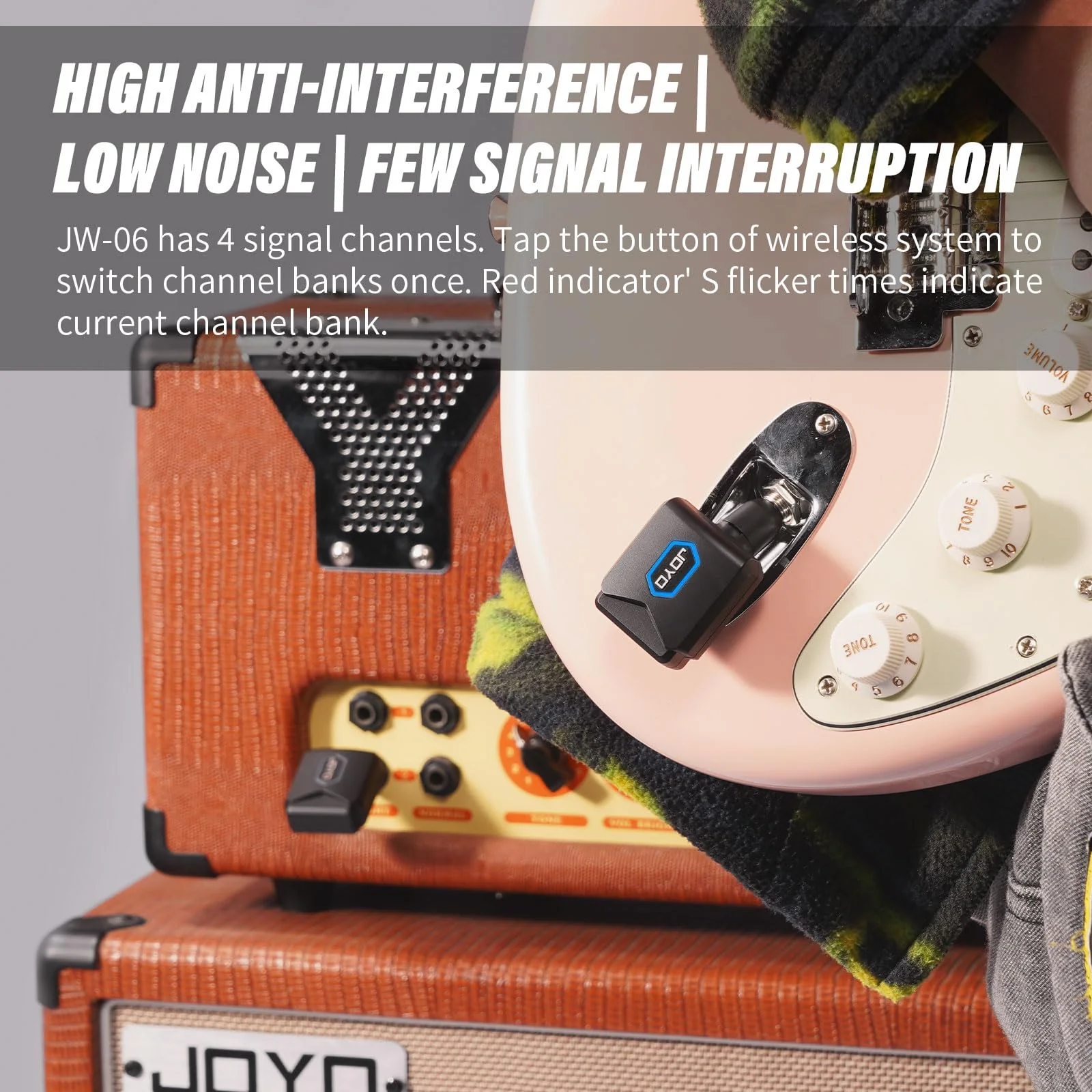 JOYO Wireless Guitar System 5.8GHz Wireless Guitar Transmitter Receiver with Charging Box 4 Signal Channel for Guitar Bass Electric Instruments (JW-06) 5.8Ghz with Charging - Image 5
