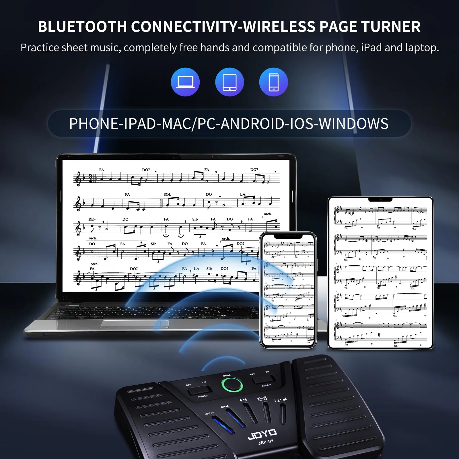 JOYO Wireless Page Turner Buletooth Music Page Turner Pedal for iPad Tablets Android IOS Phones Keyboard Foot Switches Turner (SP-01) - Image 2
