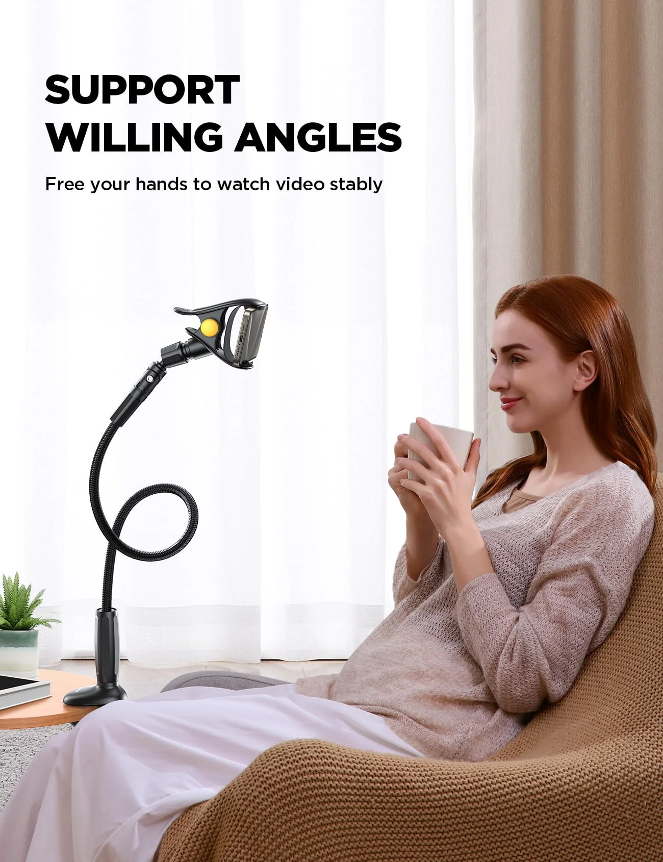 JOYROOM Gooseneck Phone Holder for Bed - [Safety Lock] & [Nylon Braid] 39.37” Flexible Long Arm Phone Stand for Desk, 720° Adjustable Overhead Phone Mount for iPhone 16, All 4-7" Devices Carbon Black - Image 7