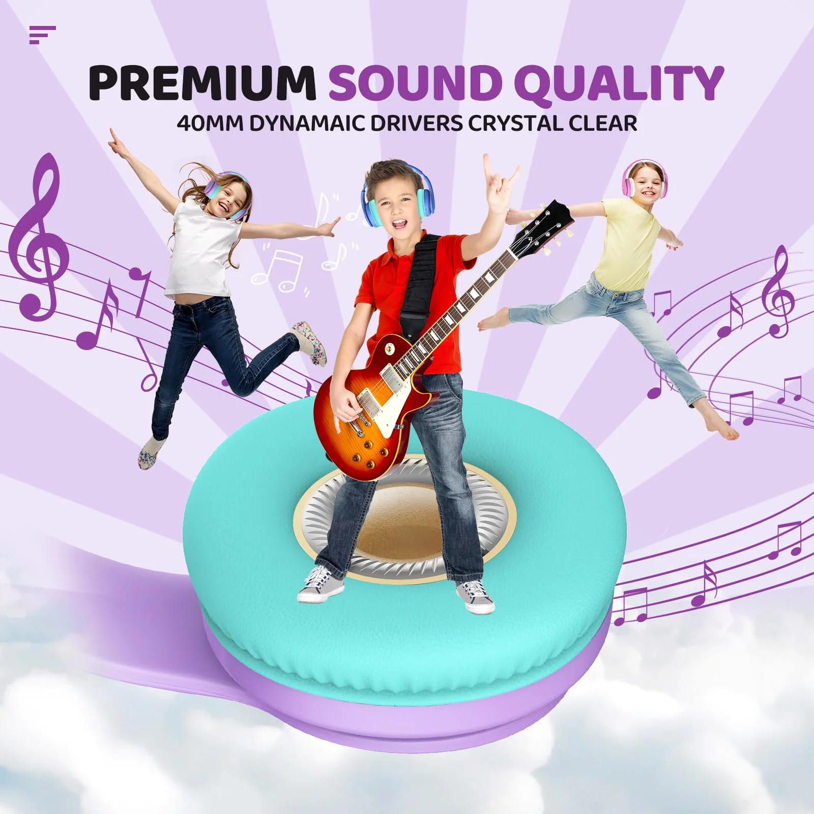 JoySpark Kids Bluetooth Headphones, Lightweight Kids Wireless Headphones for Kids, 85/94dB Volume Limited, 60 Hours Playtime, Bluetooth 5.3, Over-Ear Toddler Headphones with Built-in Mic-Purple Purple - Image 7