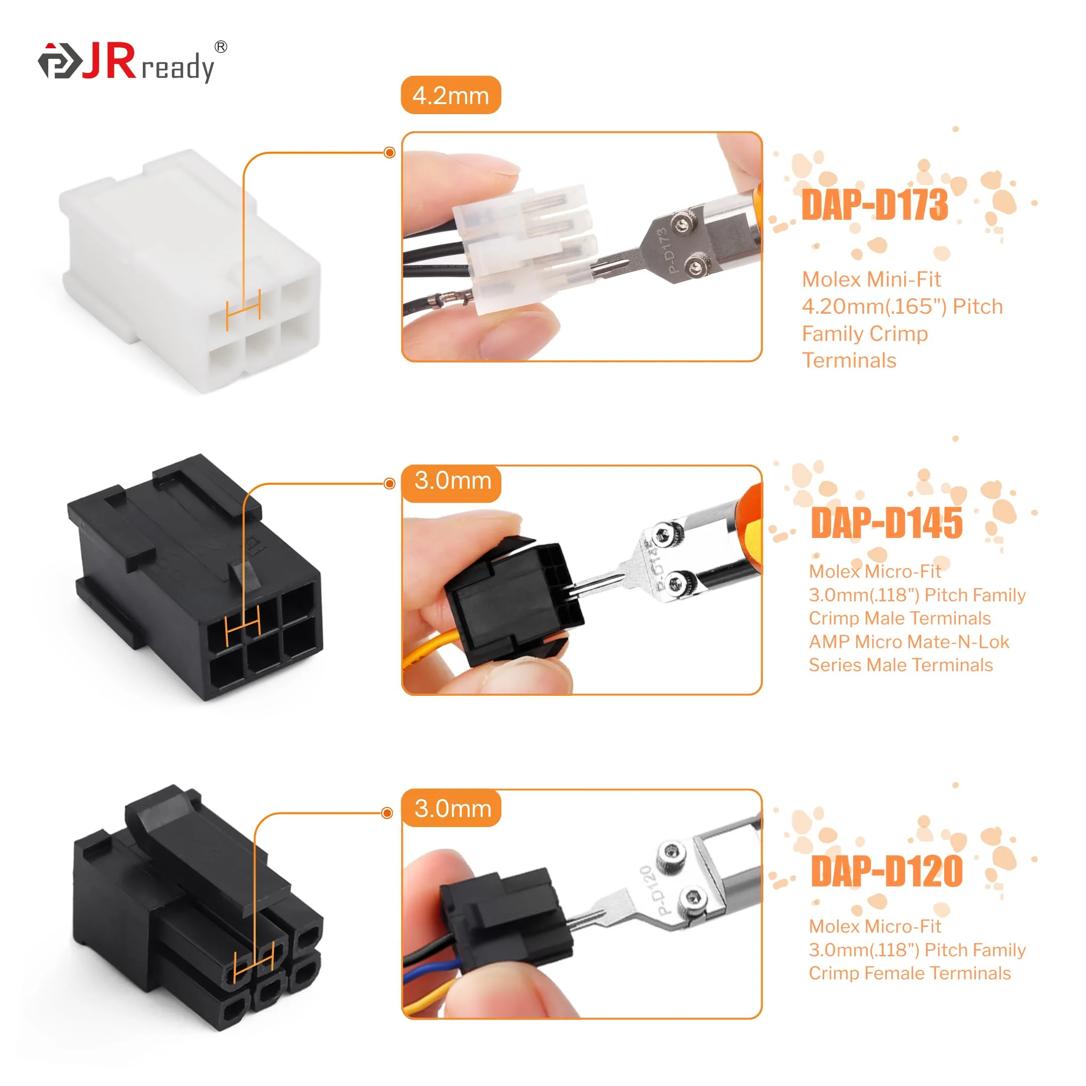 JRready DAP-D173 Mini-Fit Jr Extraction Tool(Equivalent to Molex 11-03-0044) Molex Pin Extractor Terminal Release Tool for Mini-Fit Jr.TM Series Terminals Built-in Plunger ATX Pin Removal Tool Pin Extractor Tool - Image 2