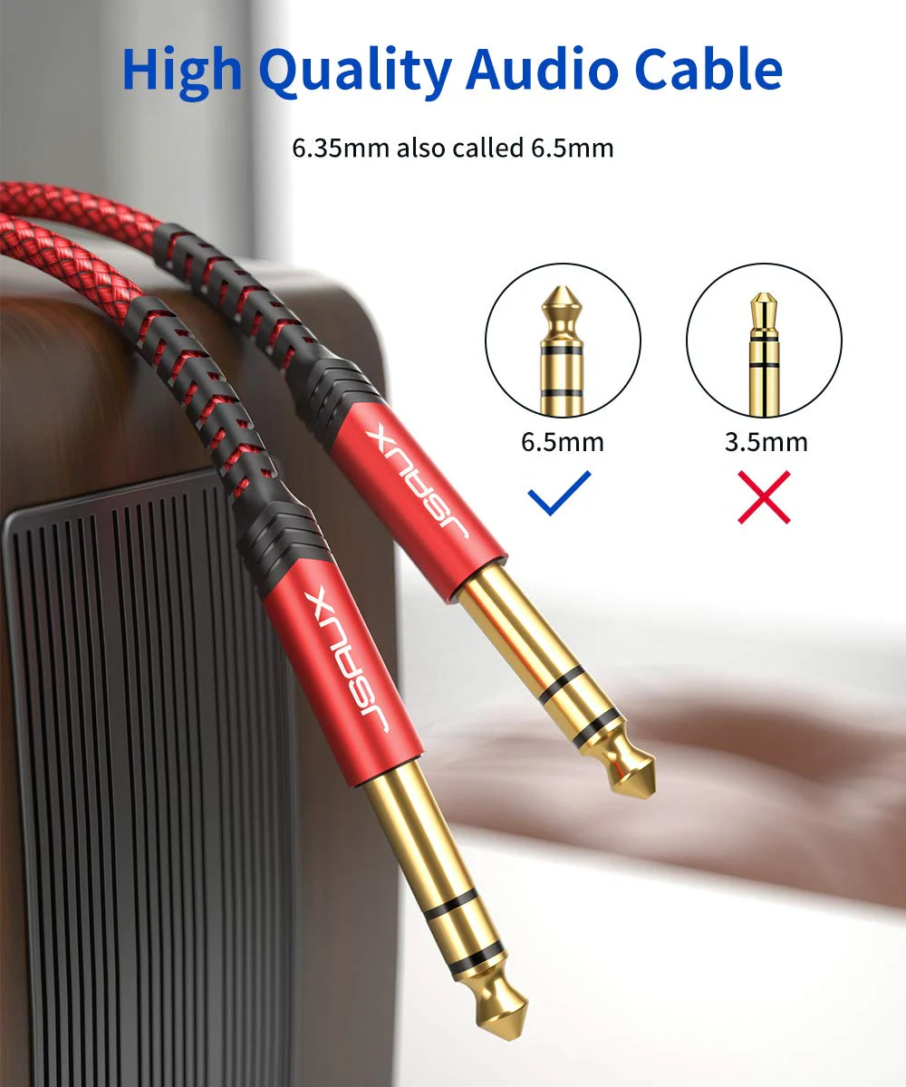 JSAUX 1/4 Inch Cable Guitar Cable 10FT, Instrument Cable 6.35mm (1/4) TRS to 6.35mm (1/4) TRS Stereo Audio Cable Male to Male Straight-to-Straight for Electric Guitar, Bass, Mandolin - Red 3M Straight-Red - Image 2