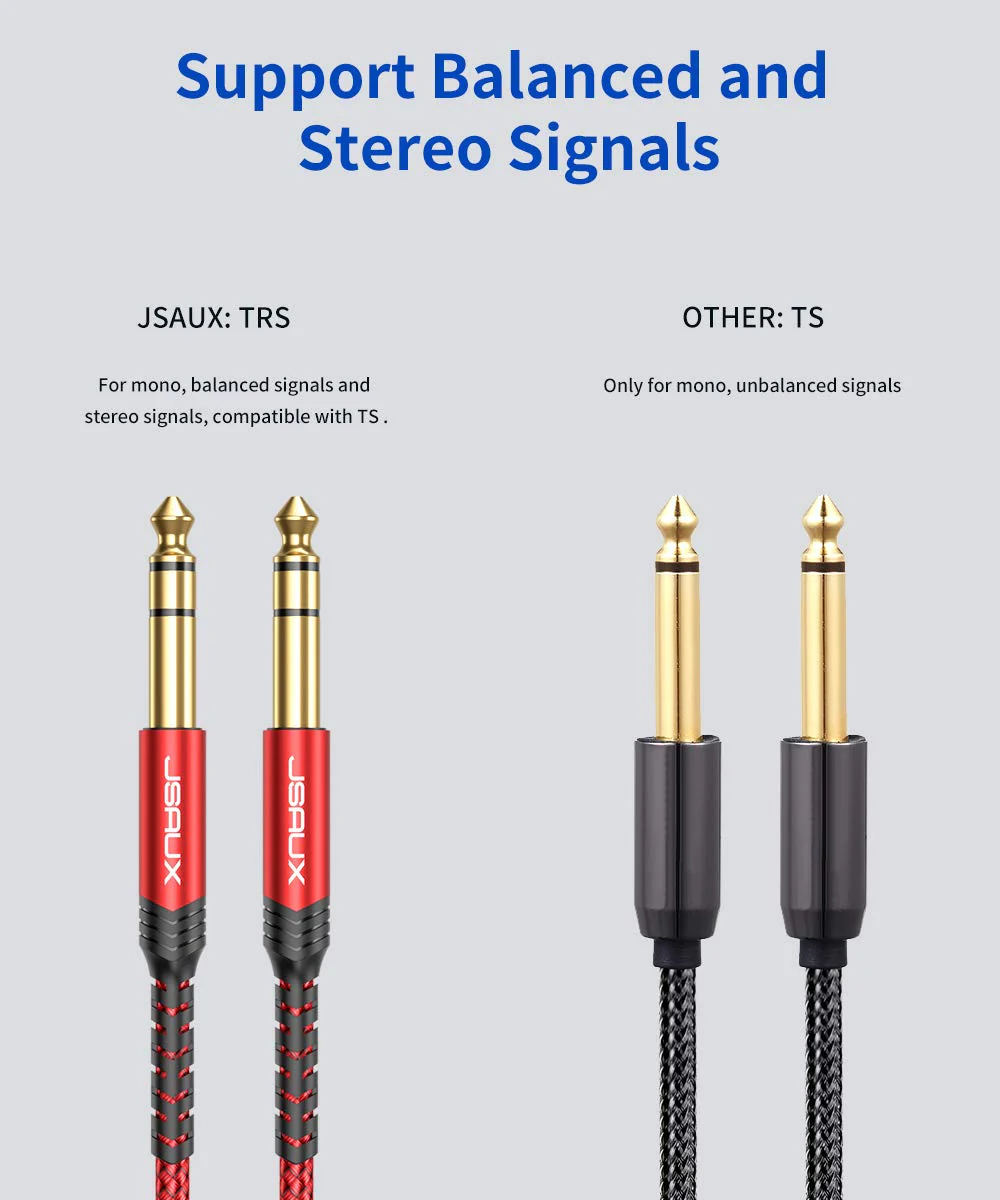 JSAUX 1/4 Inch Cable Guitar Cable 10FT, Instrument Cable 6.35mm (1/4) TRS to 6.35mm (1/4) TRS Stereo Audio Cable Male to Male Straight-to-Straight for Electric Guitar, Bass, Mandolin - Red 3M Straight-Red - Image 5