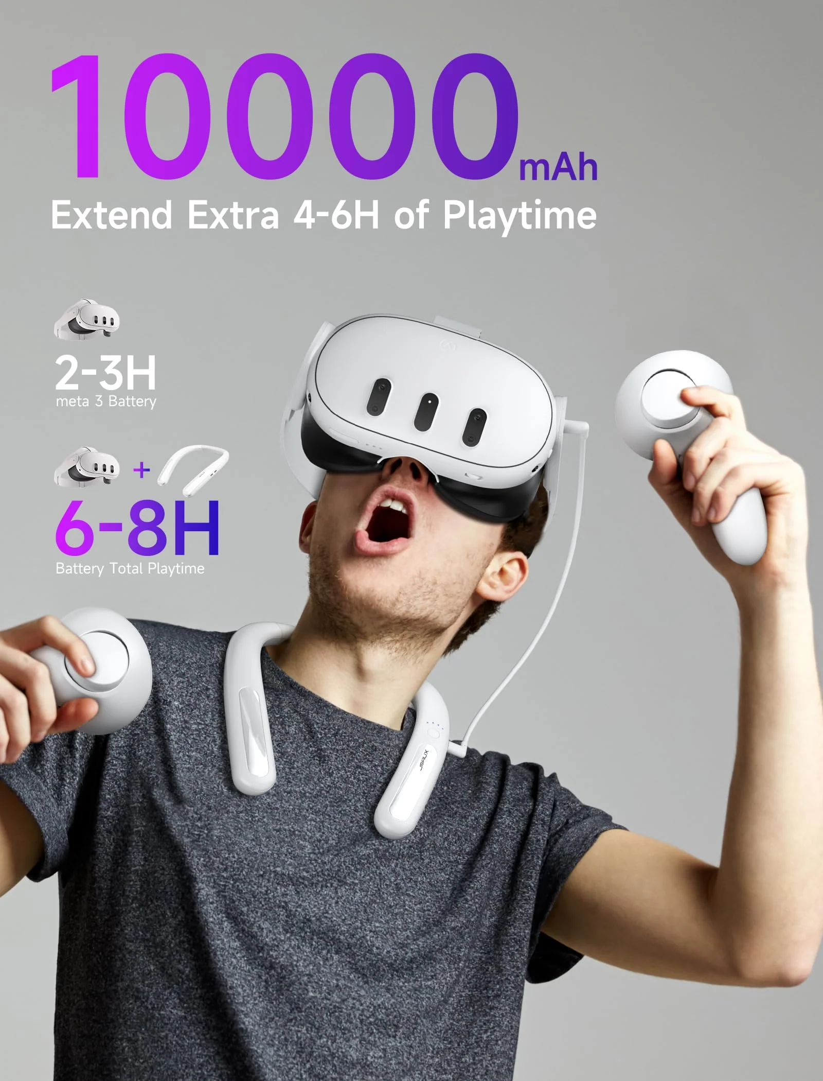 JSAUX Battery Pack for Meta Quest 3/2, 10000mAh PD Fast Charger Battery Pack (Extra 4-6 H Playtime), VR Extend Power Accessories, Compatible with Oculus Quest 3, Meta Quest 2, PSVR 2, Pico 4 and More White - Image 2