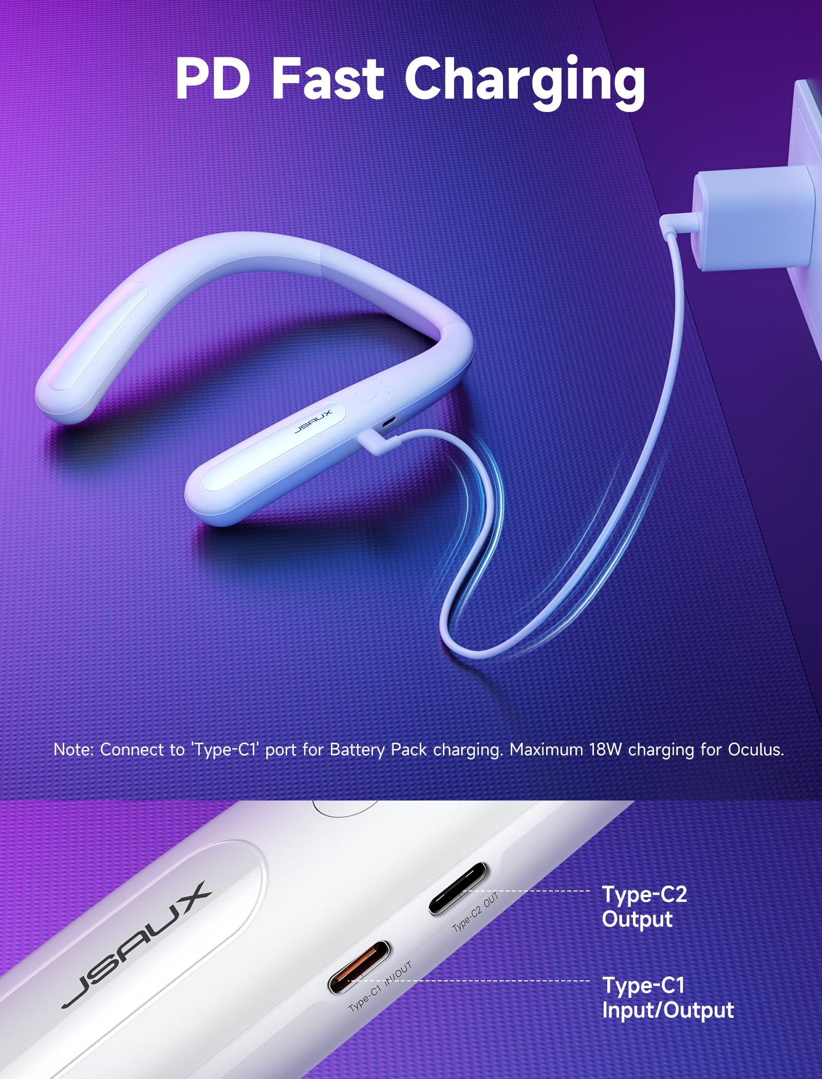 JSAUX Battery Pack for Meta Quest 3/2, 10000mAh PD Fast Charger Battery Pack (Extra 4-6 H Playtime), VR Extend Power Accessories, Compatible with Oculus Quest 3, Meta Quest 2, PSVR 2, Pico 4 and More White - Image 3