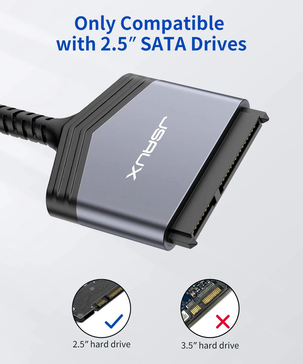 JSAUX SATA to USB A Cable, USB A 3.0 to 2.5” SATA III Hard Drive Adapter Aluminum Shell Nylon Cord External Converter for SSD/HDD Data Transfer-Grey USB 3.0-SATA Grey - Image 2