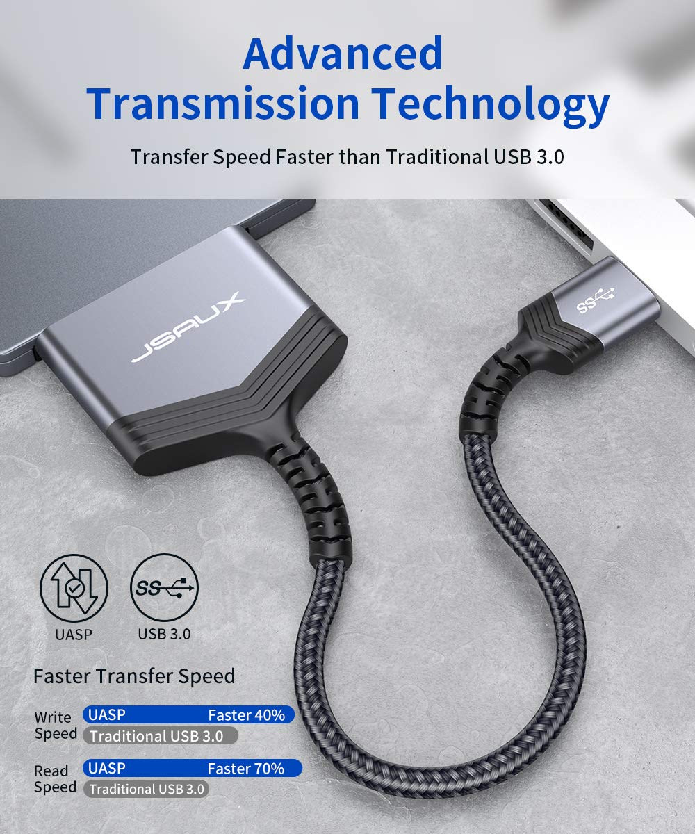JSAUX SATA to USB A Cable, USB A 3.0 to 2.5” SATA III Hard Drive Adapter Aluminum Shell Nylon Cord External Converter for SSD/HDD Data Transfer-Grey USB 3.0-SATA Grey - Image 3