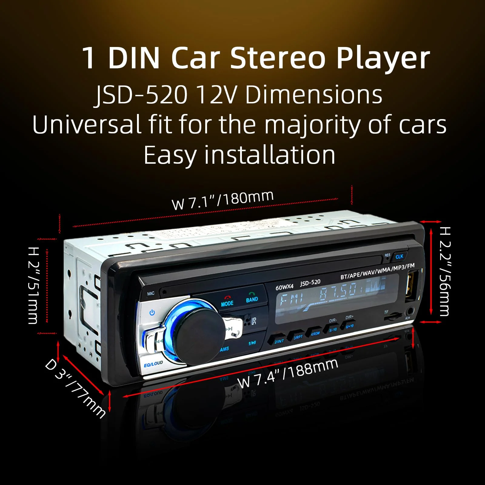 JSD-520 Car Stereo Audio Single Din Bluetooth Handsfree FM Radio Receiver USB Charging/MP3/AUX/TF, No CD Player - Image 4