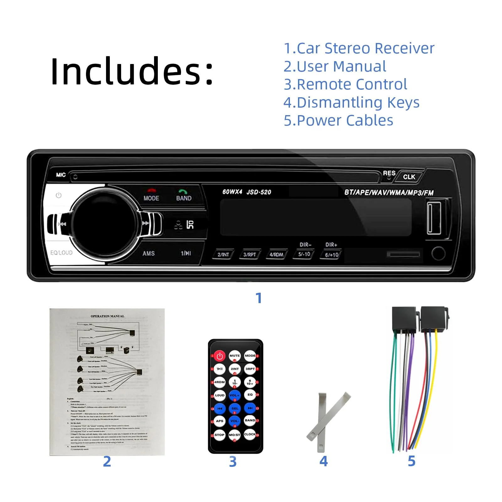 JSD-520 Car Stereo Audio Single Din Bluetooth Handsfree FM Radio Receiver USB Charging/MP3/AUX/TF, No CD Player - Image 7