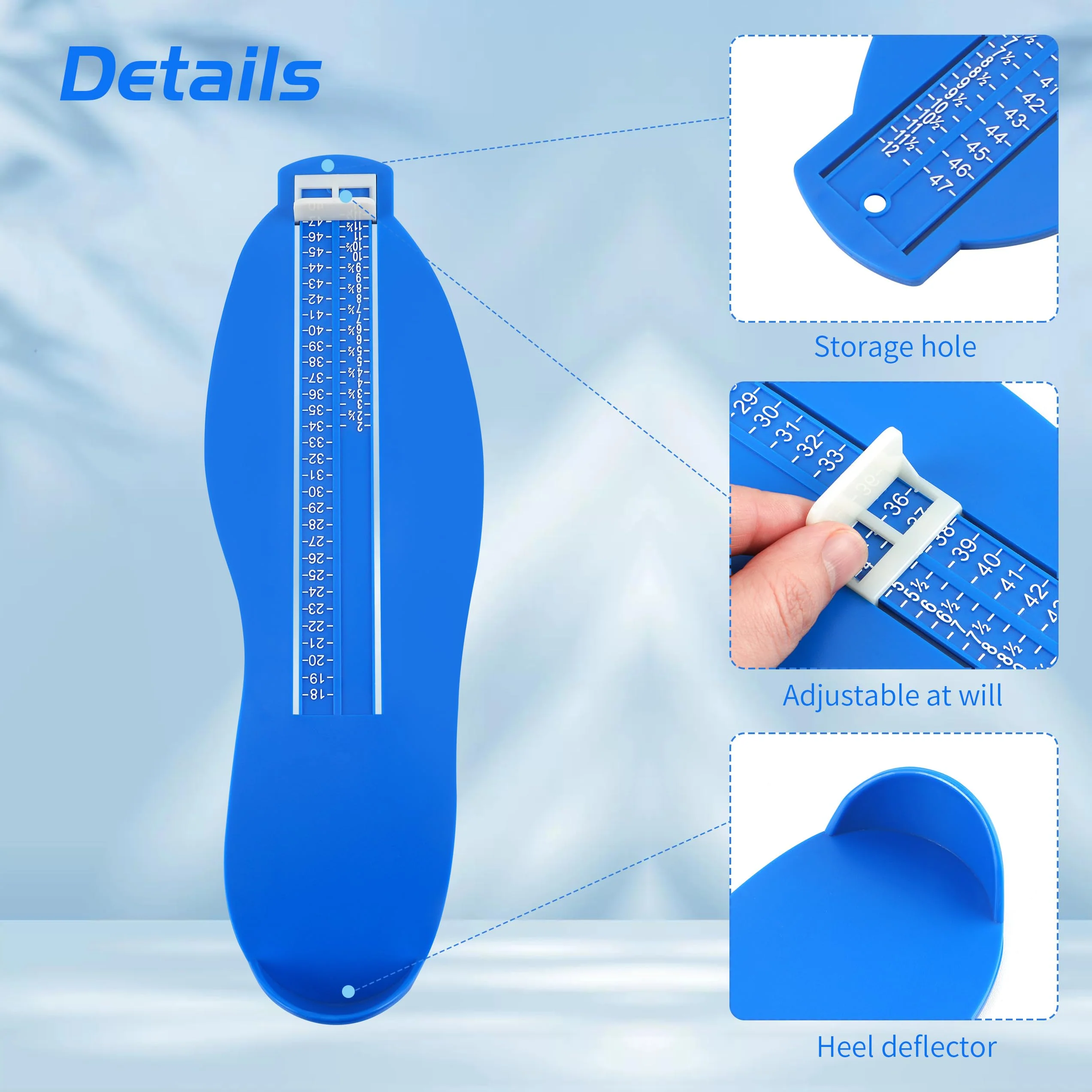 JSMTKJ Foot Gauge, Shoe Sizes Measure Sizes with 1 Tape Measure Feet, Kids Adult Shoe Gauge for EUR UK Shoe Gauge (Blue), blue - Image 2
