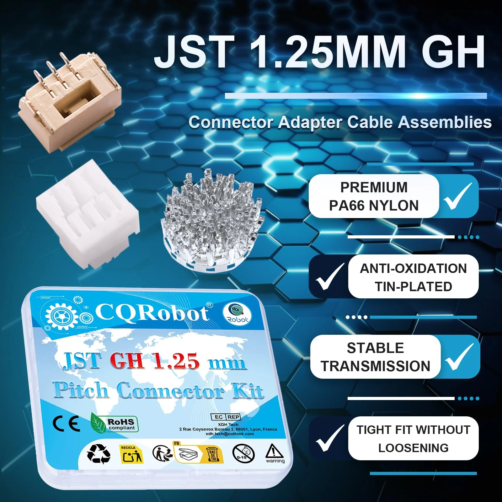 JST GH 1.25 mm Pitch 3-Pin Electronic Computer Connector IC Male Plugs, Female Sockets Housing and T-Shaped Crimp Terminal Kit. 80 Sets/400 Pieces Wire-to-Board Adapter Cable Assembly. - Image 2